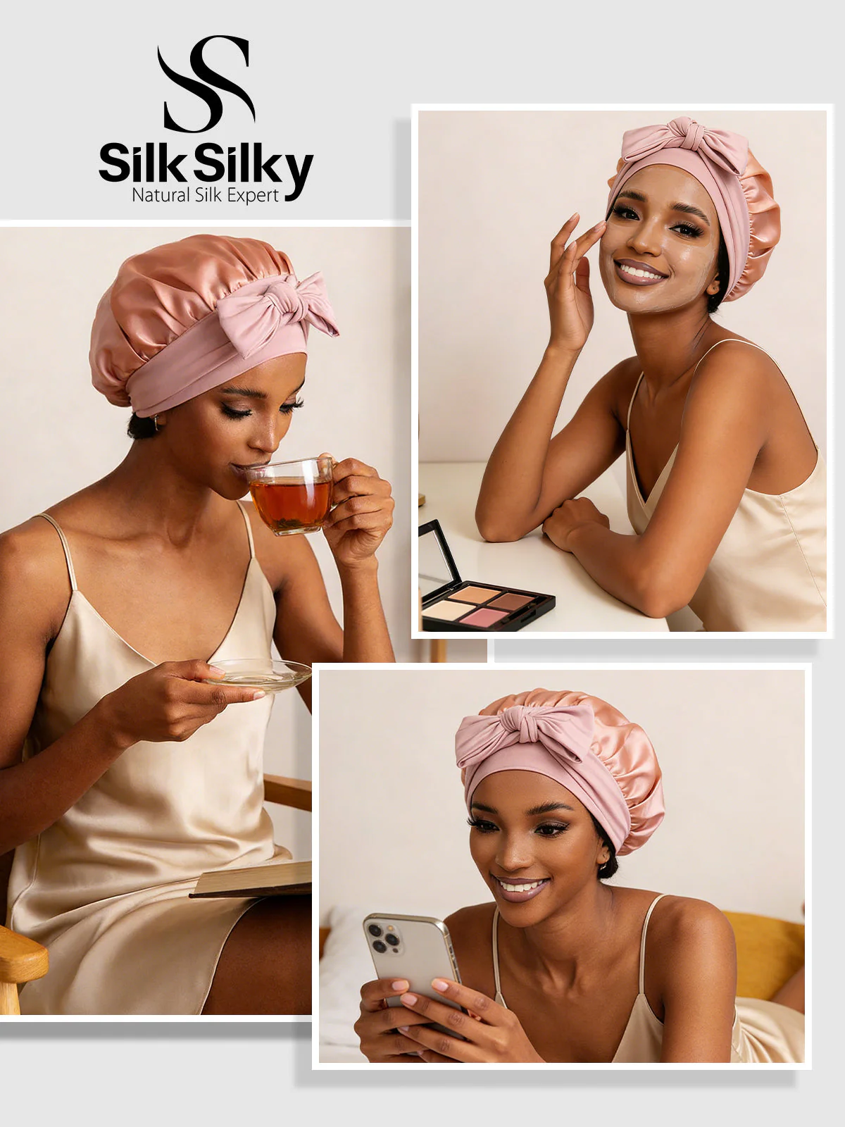 Pure Silk Bowknot Tie Bonnet - Image 5