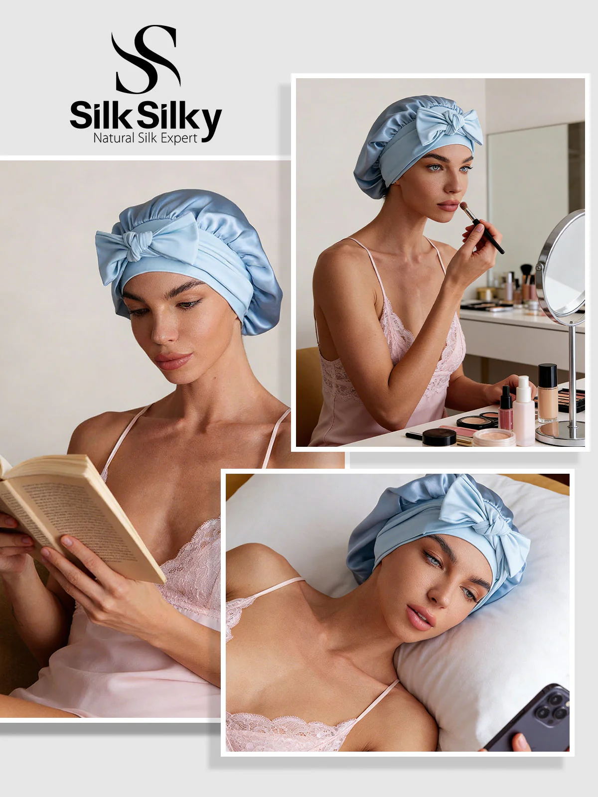 Pure Silk Bowknot Tie Bonnet - Image 59