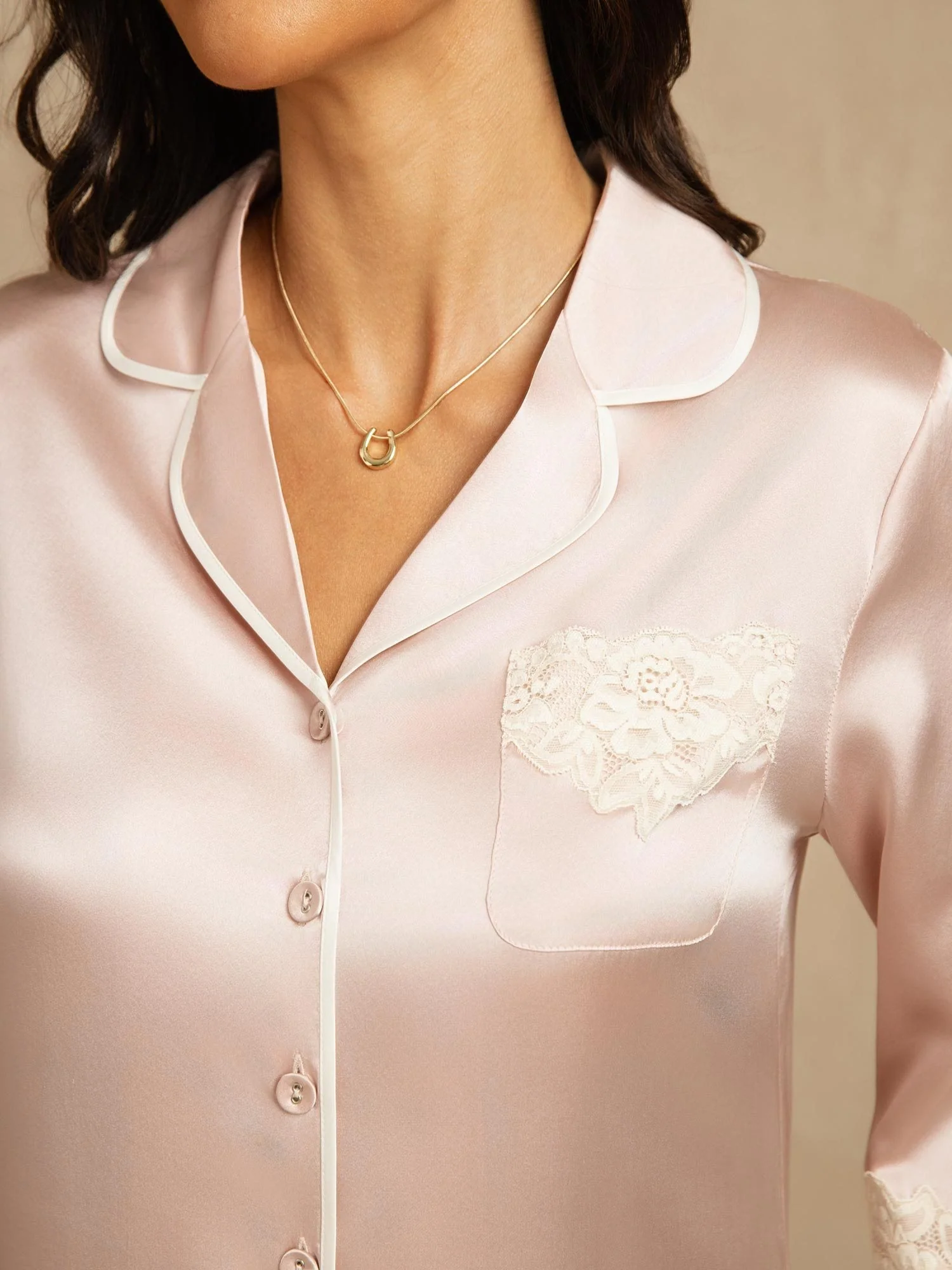 Pure Silk Button Up Nightshirt with Lace Design - Image 4