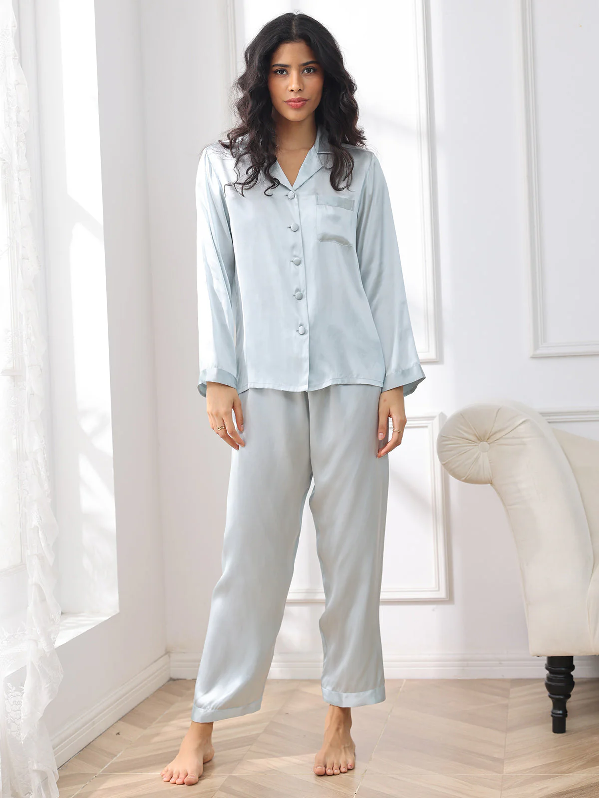 Women's Pure Silk Long Sleeve Pyjamas Set - Image 3