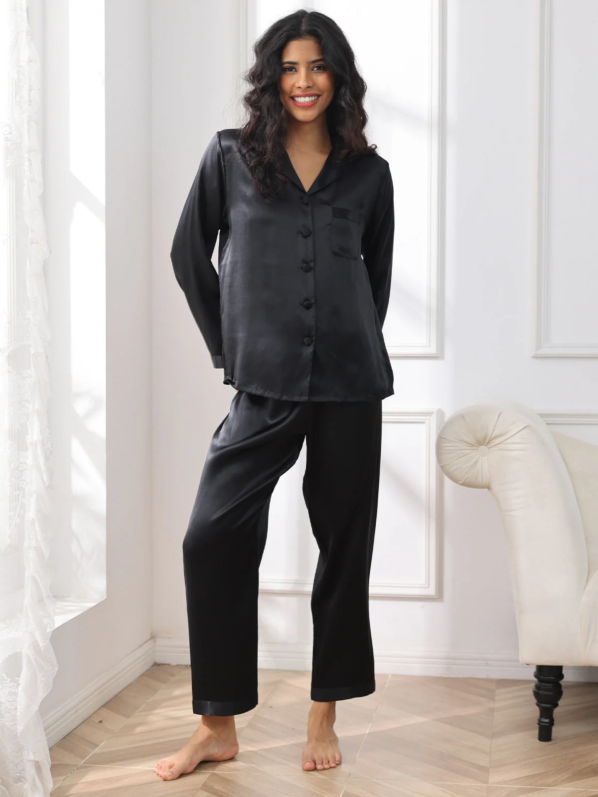 Women's Pure Silk Long Sleeve Pyjamas Set - Image 34