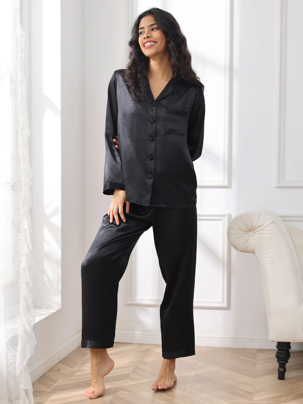 Women's Pure Silk Long Sleeve Pyjamas Set - Image 35