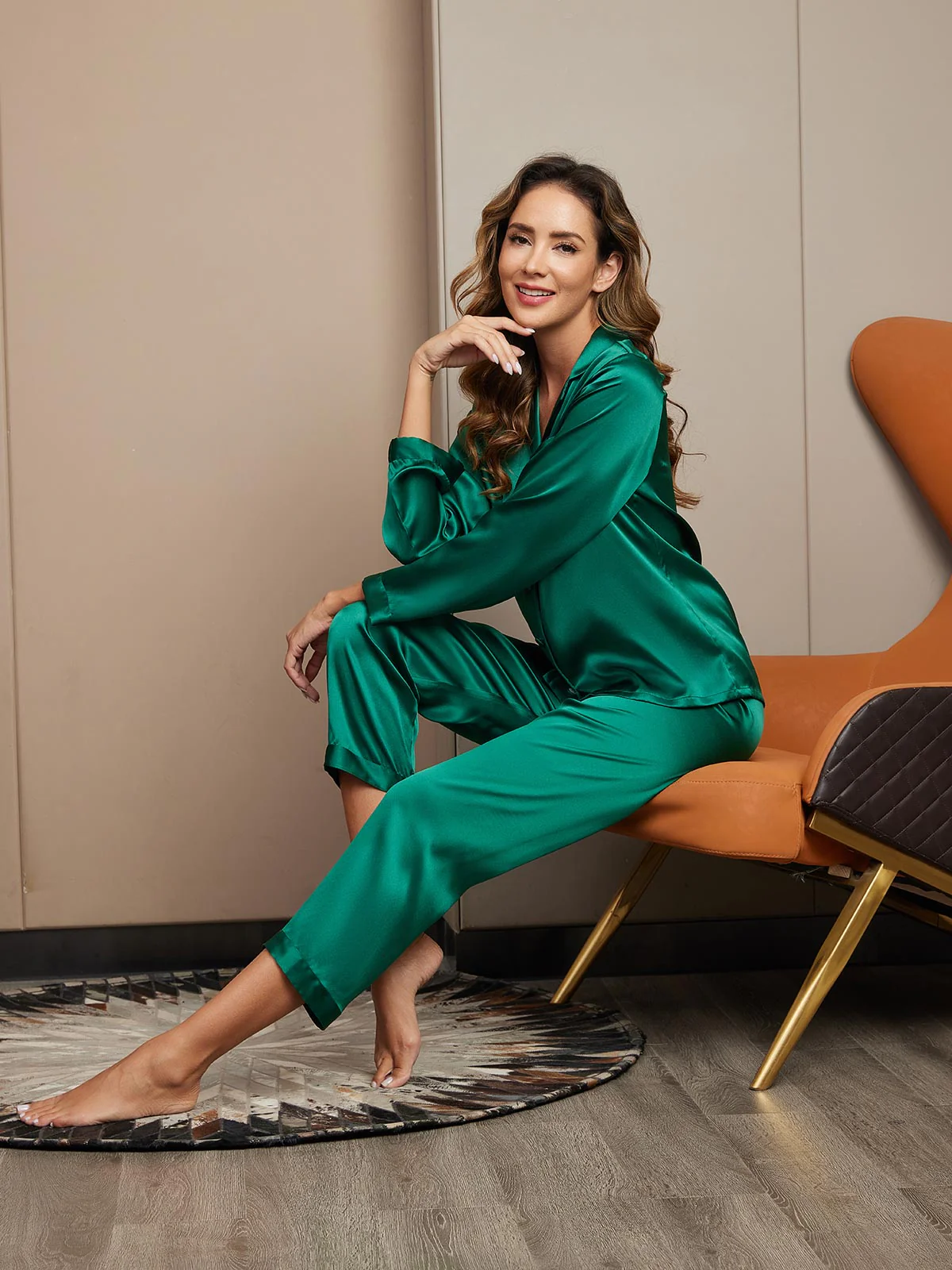 Women's Pure Silk Long Sleeve Pyjamas Set - Image 41