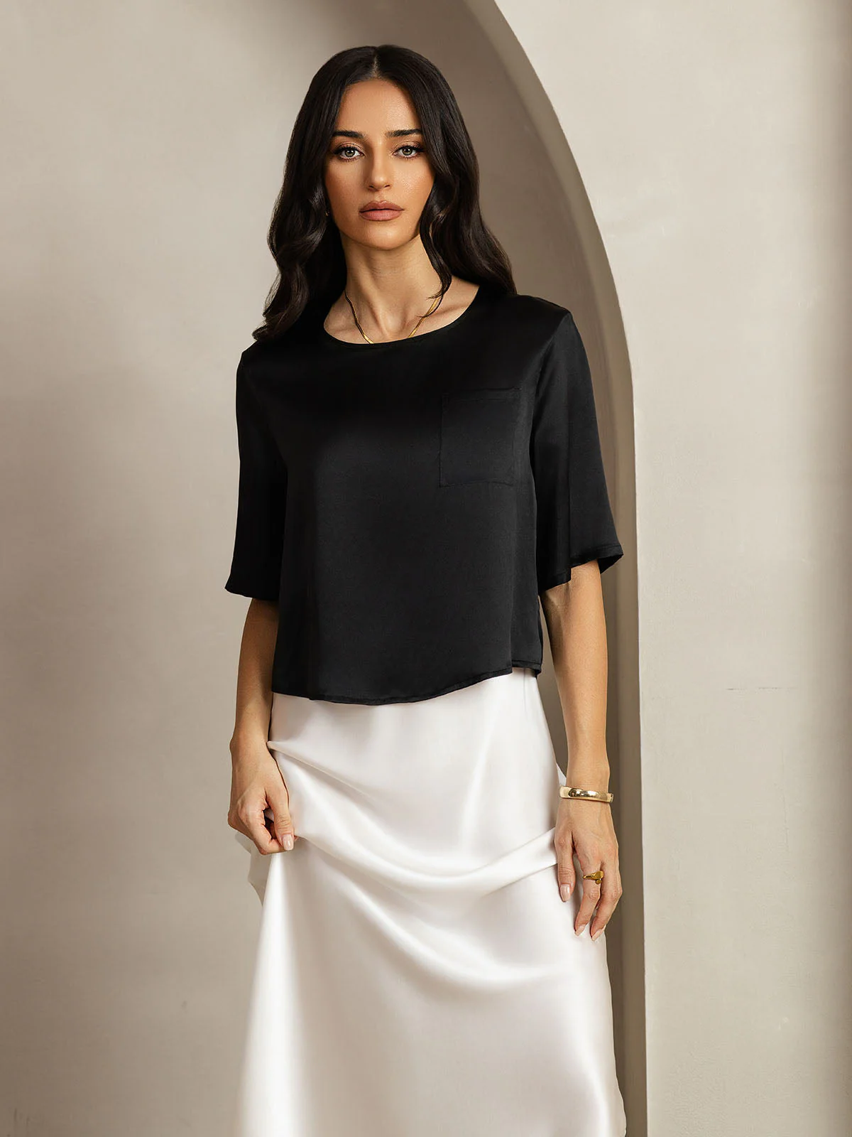 Pure Silk Half Sleeve U Neck Women's T-Shirt - Image 12