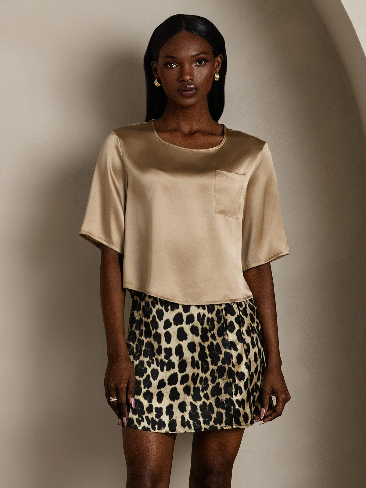 Pure Silk Half Sleeve U Neck Women's T-Shirt - Image 18