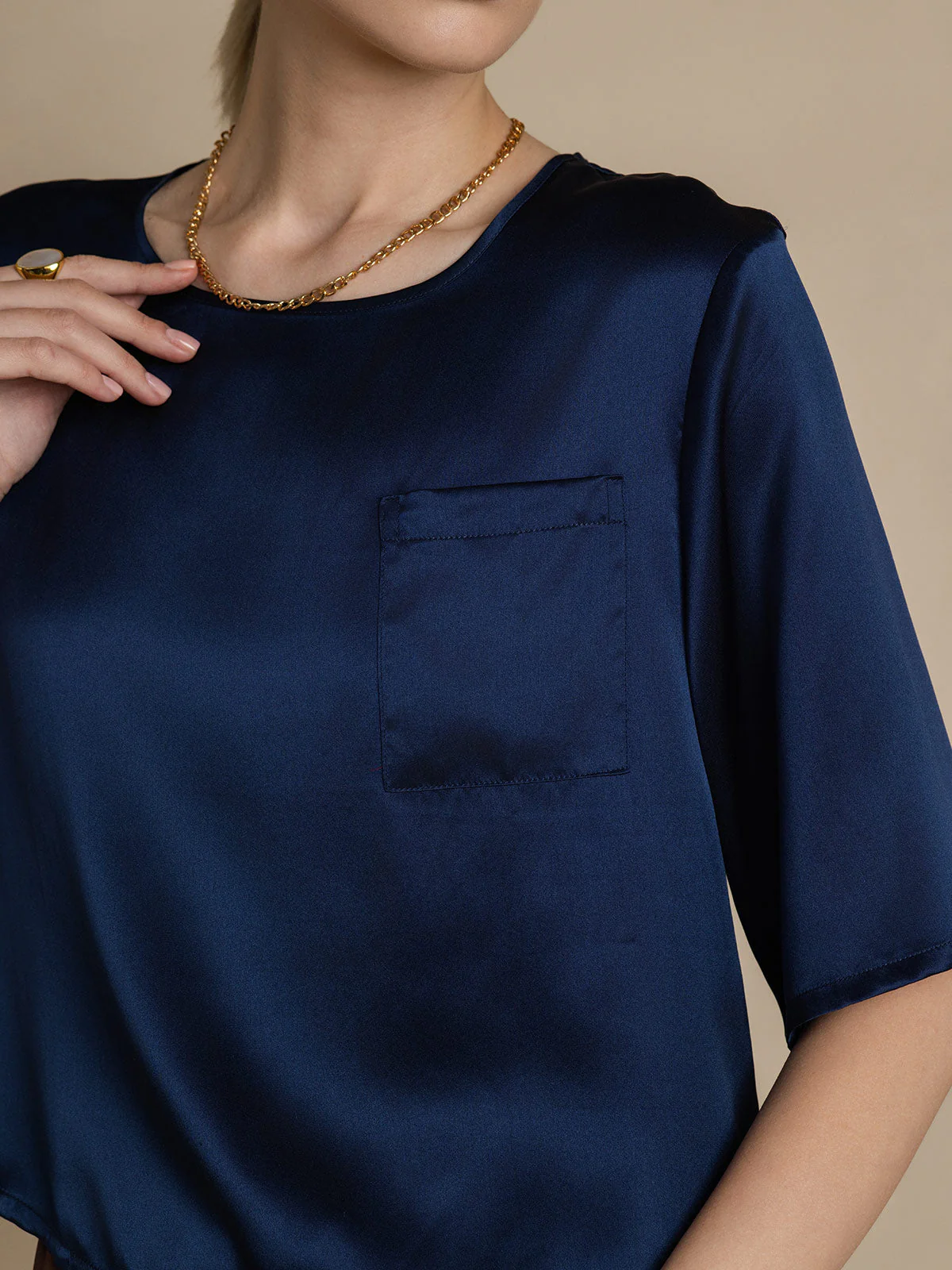 Pure Silk Half Sleeve U Neck Women's T-Shirt - Image 27