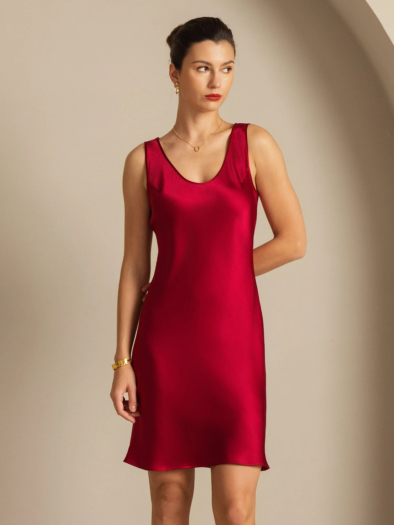 Pure Silk Sleeveless U Neck Short Dress - Image 14