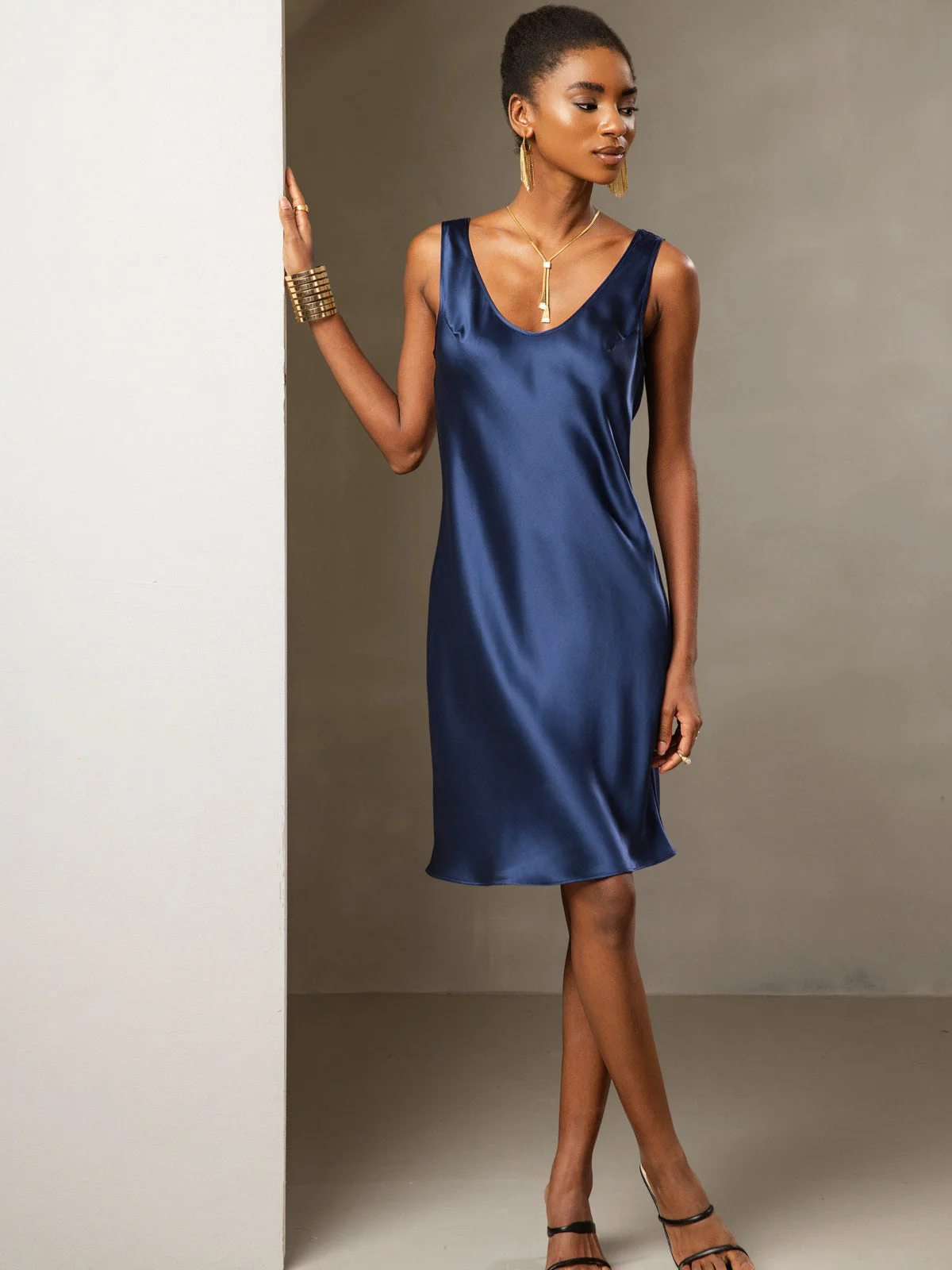 Pure Silk Sleeveless U Neck Short Dress - Image 29