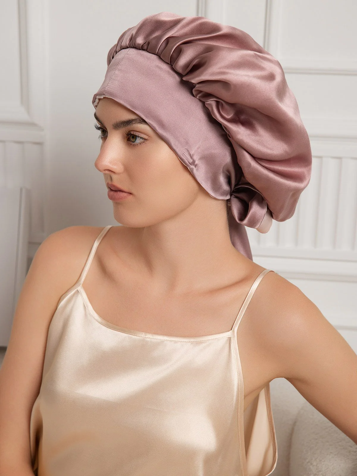 Pure Silk Casual Bonnet with Long Ribbons (Two-tone and Double-sided)