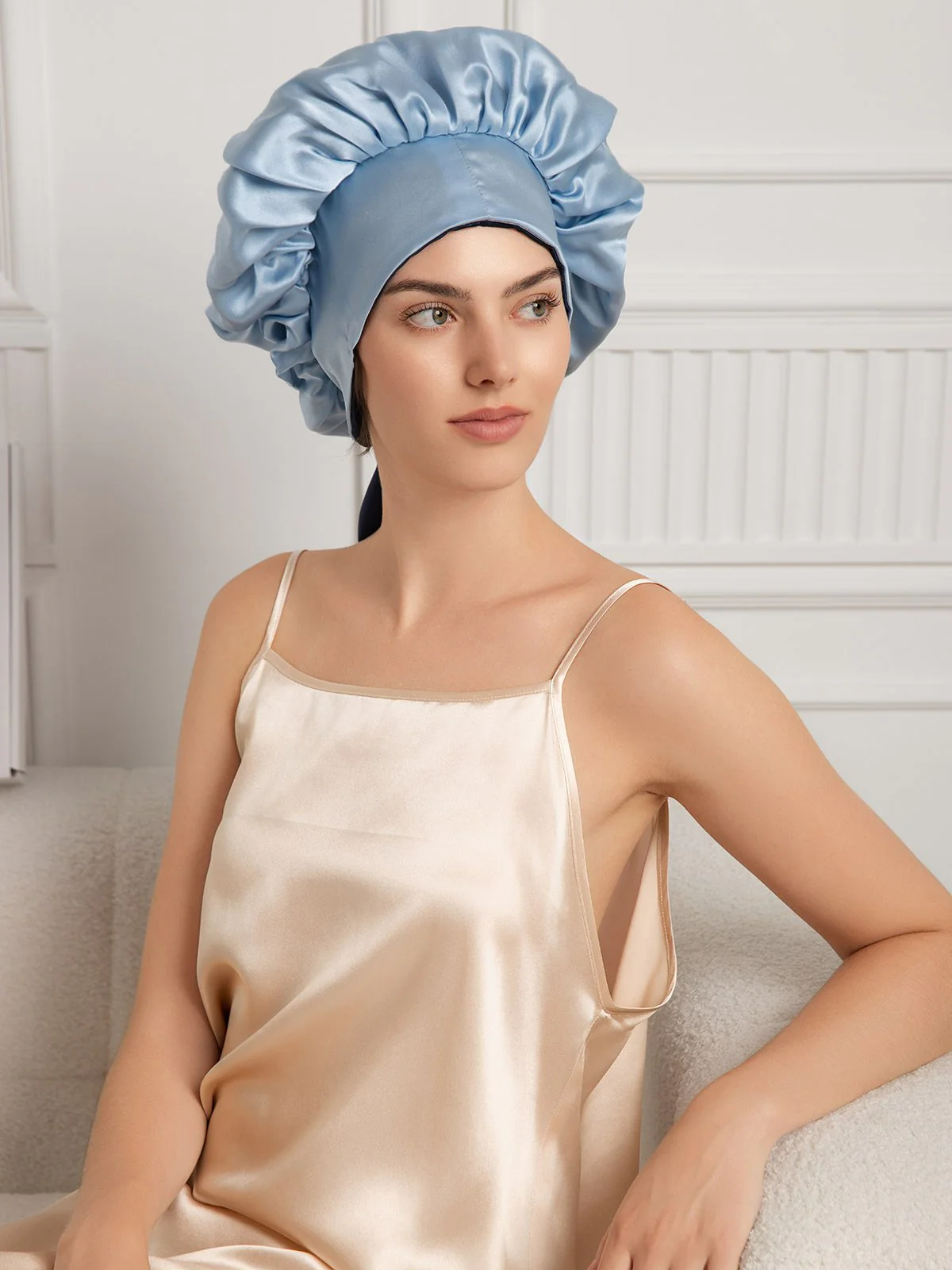 Pure Silk Casual Bonnet with Long Ribbons (Two-tone and Double-sided) - Image 34