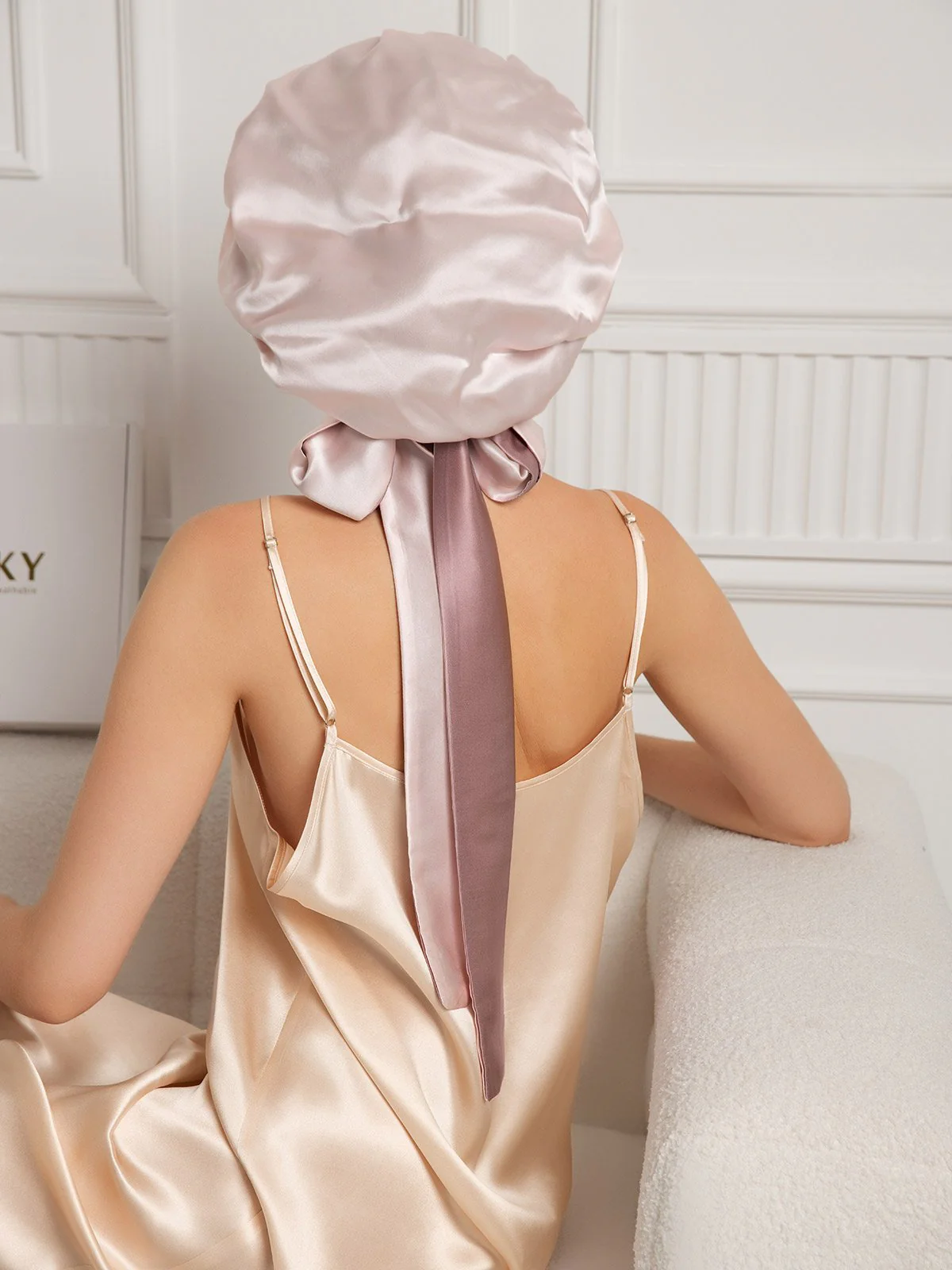 Pure Silk Casual Bonnet with Long Ribbons (Two-tone and Double-sided) - Image 5