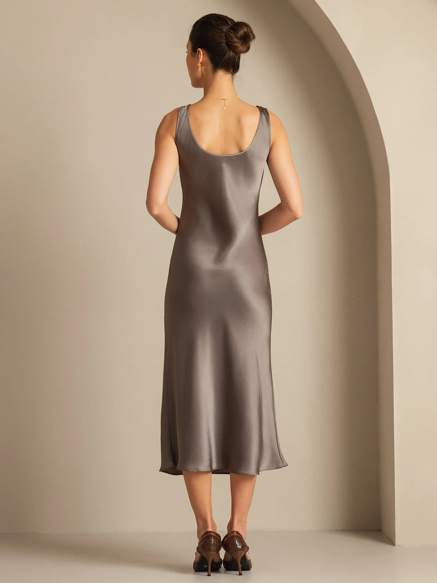 Pure Silk Sleeveless U Neck Midi Dress - Image 15