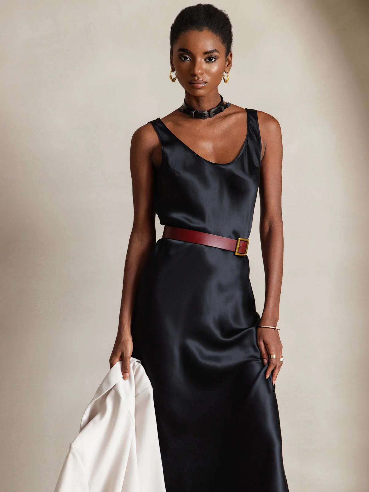 Pure Silk Sleeveless U Neck Midi Dress - Image 3