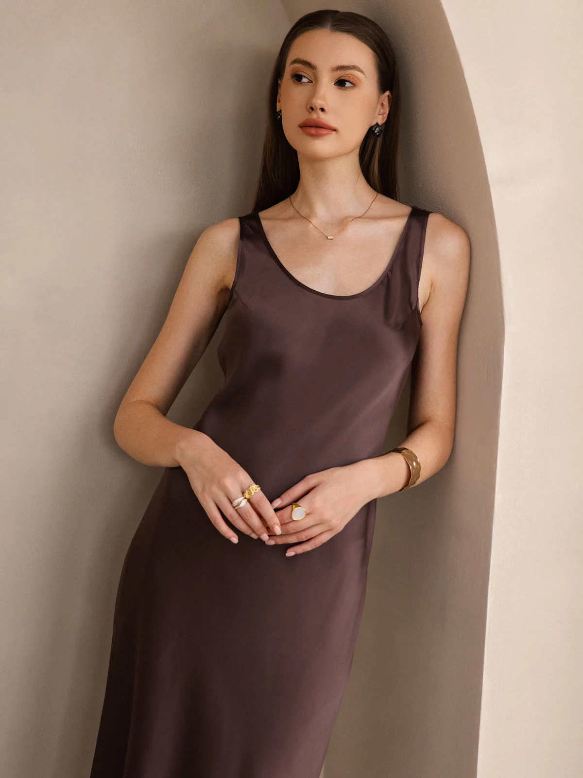 Pure Silk Sleeveless U Neck Midi Dress - Image 35