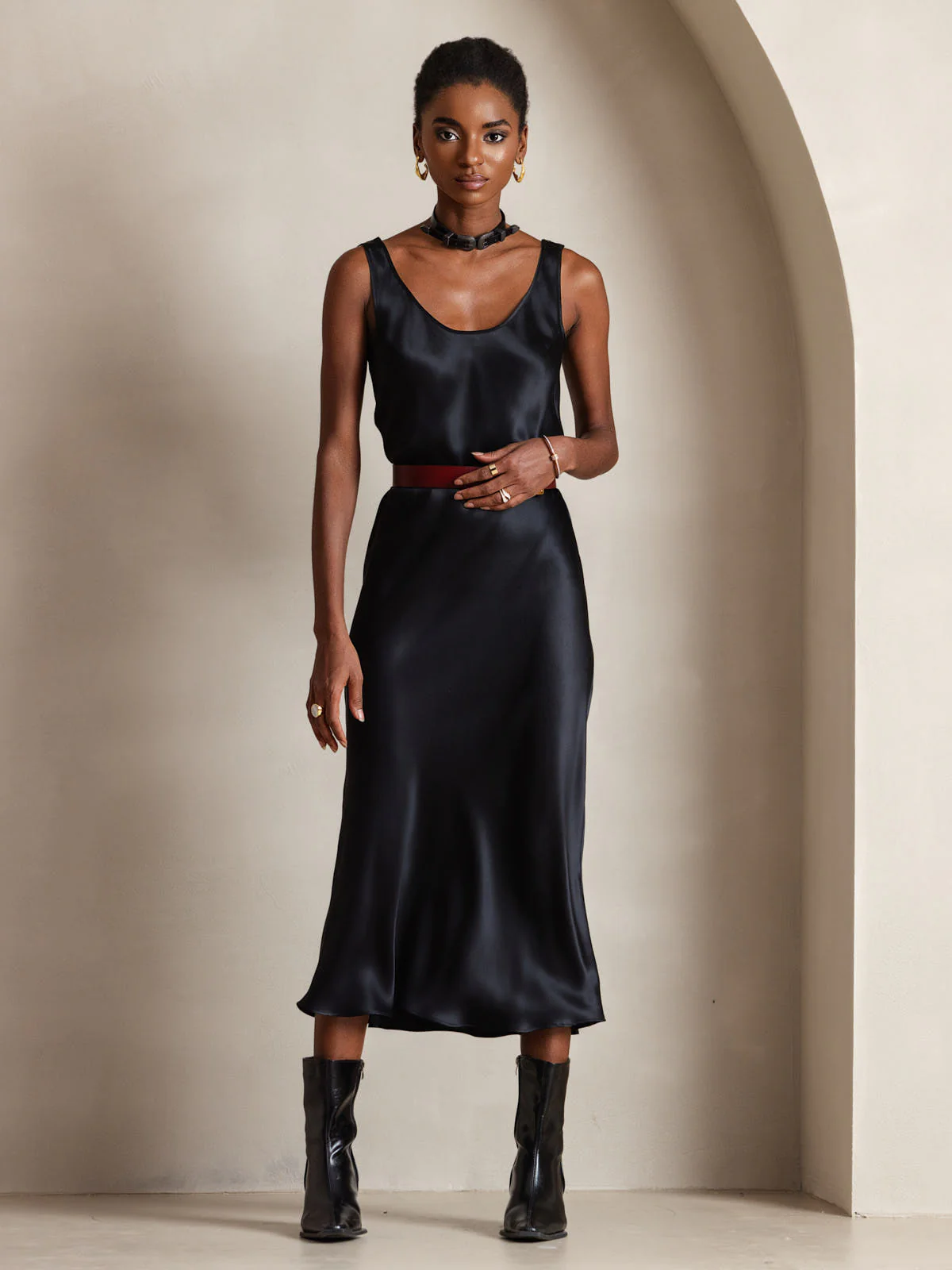 Pure Silk Sleeveless U Neck Midi Dress - Image 6