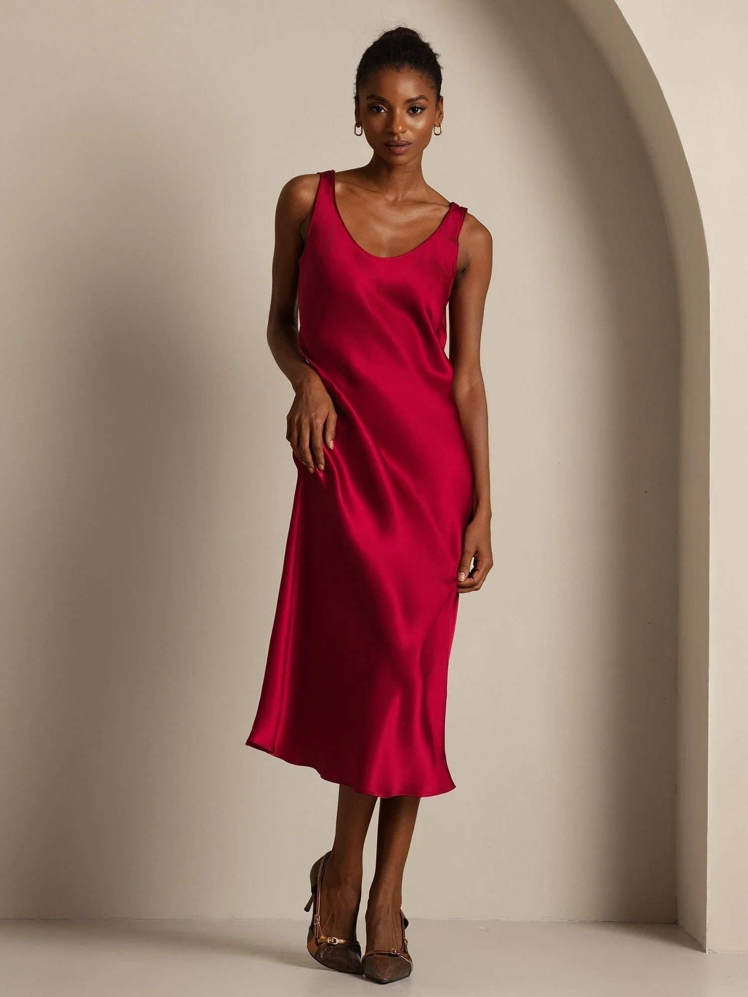 Pure Silk Sleeveless U Neck Midi Dress - Image 8