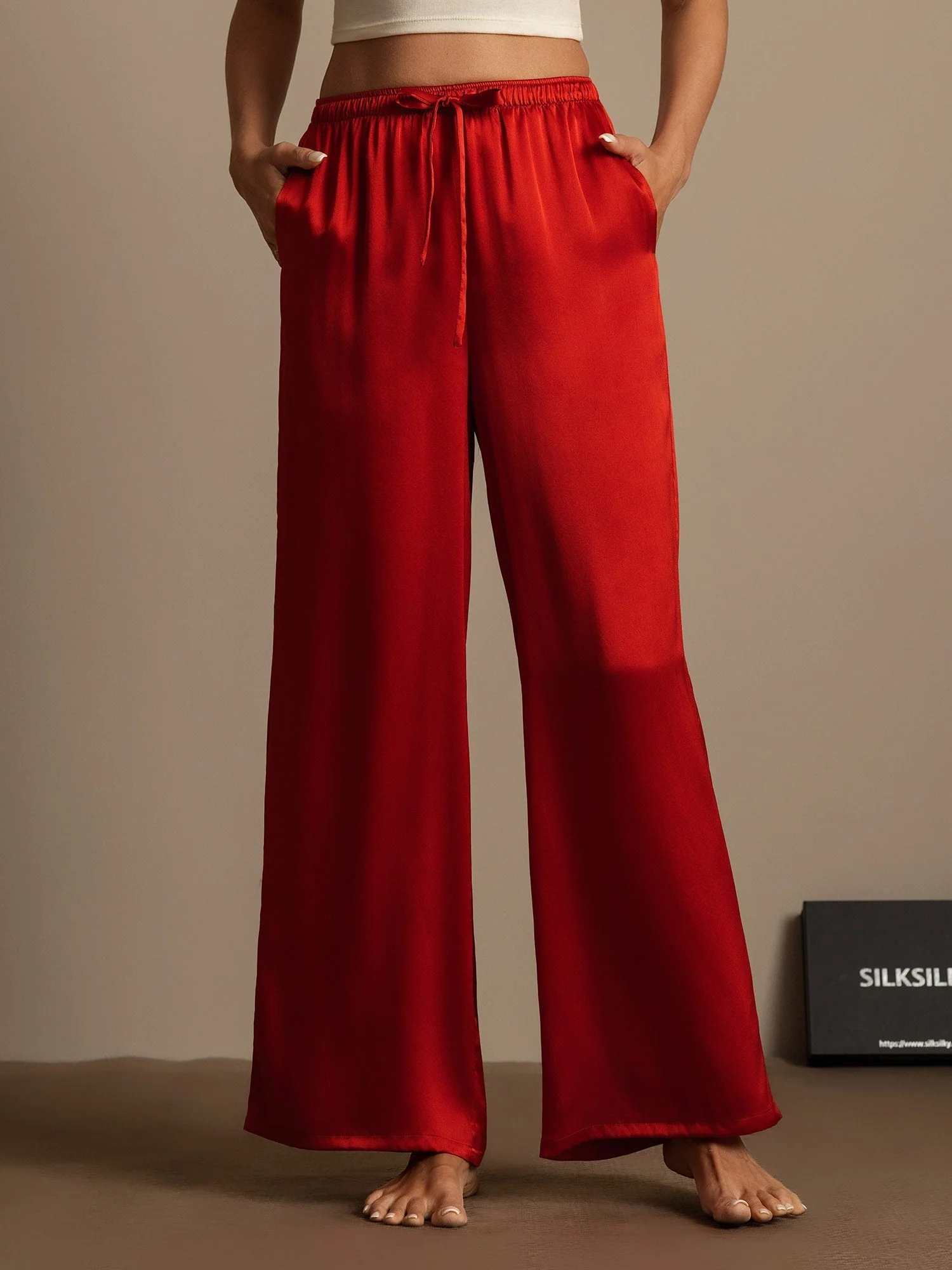 Women's Pure Silk Wide Leg Pants - Image 11