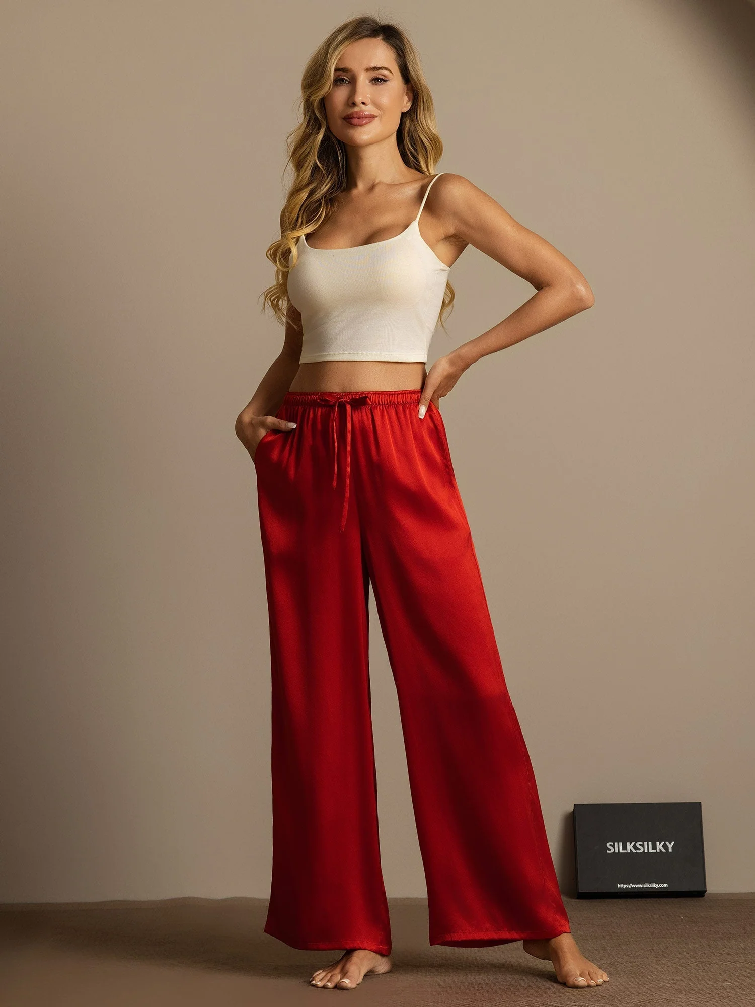 Women's Pure Silk Wide Leg Pants - Image 13
