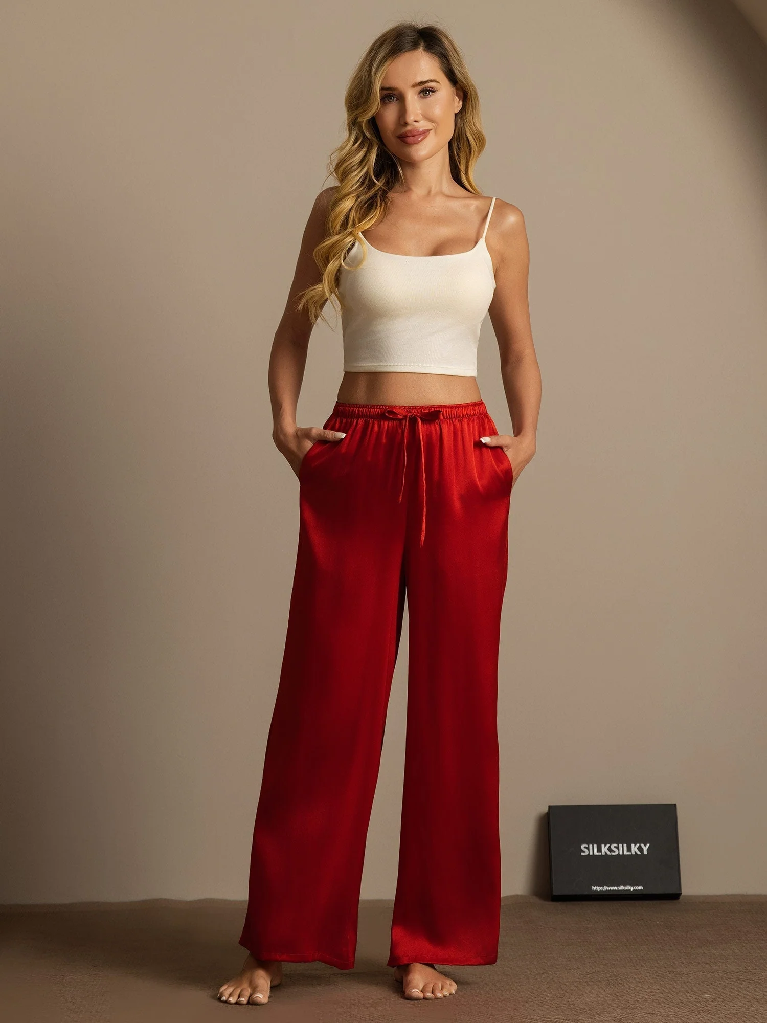 Women's Pure Silk Wide Leg Pants - Image 14