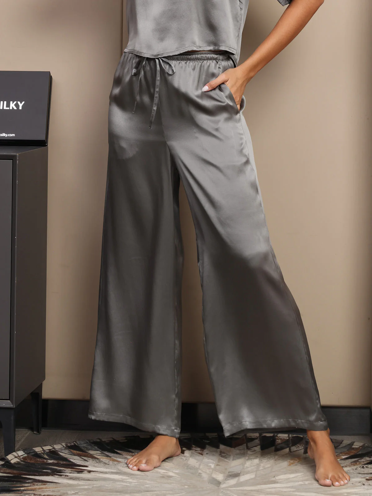 Women's Pure Silk Wide Leg Pants - Image 31