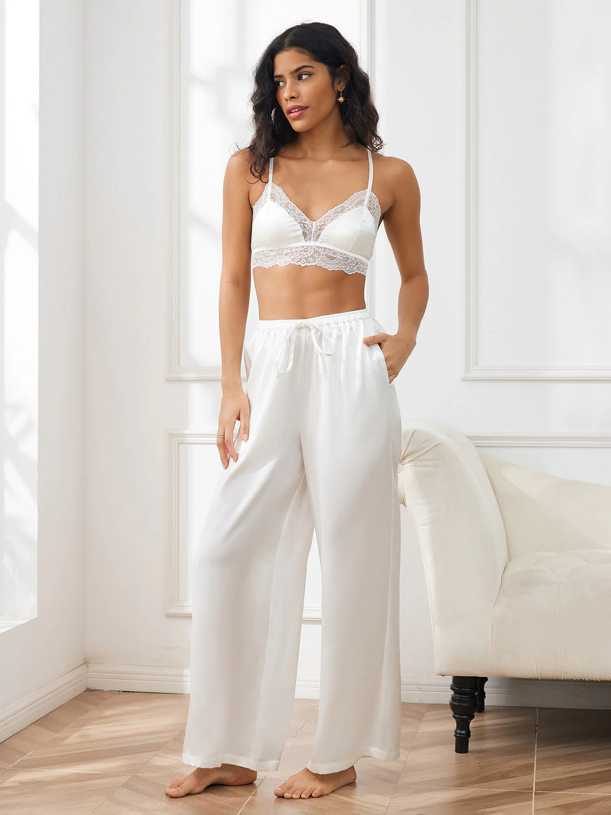 Women's Pure Silk Wide Leg Pants - Image 40