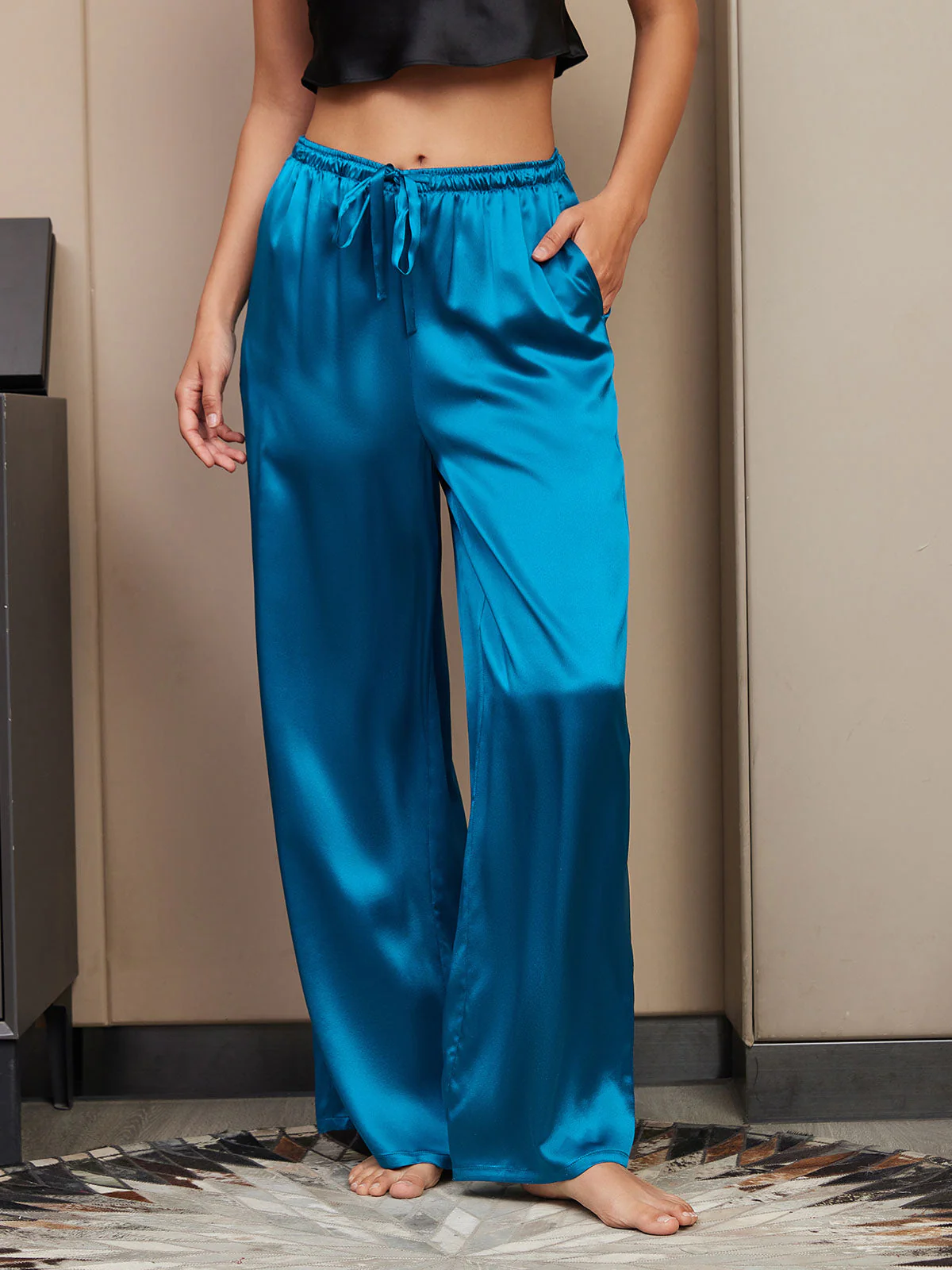 Women's Pure Silk Wide Leg Pants - Image 51