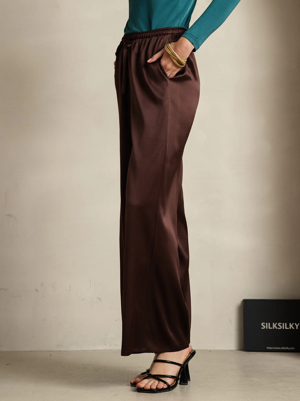 Women's Pure Silk Wide Leg Pants - Image 56