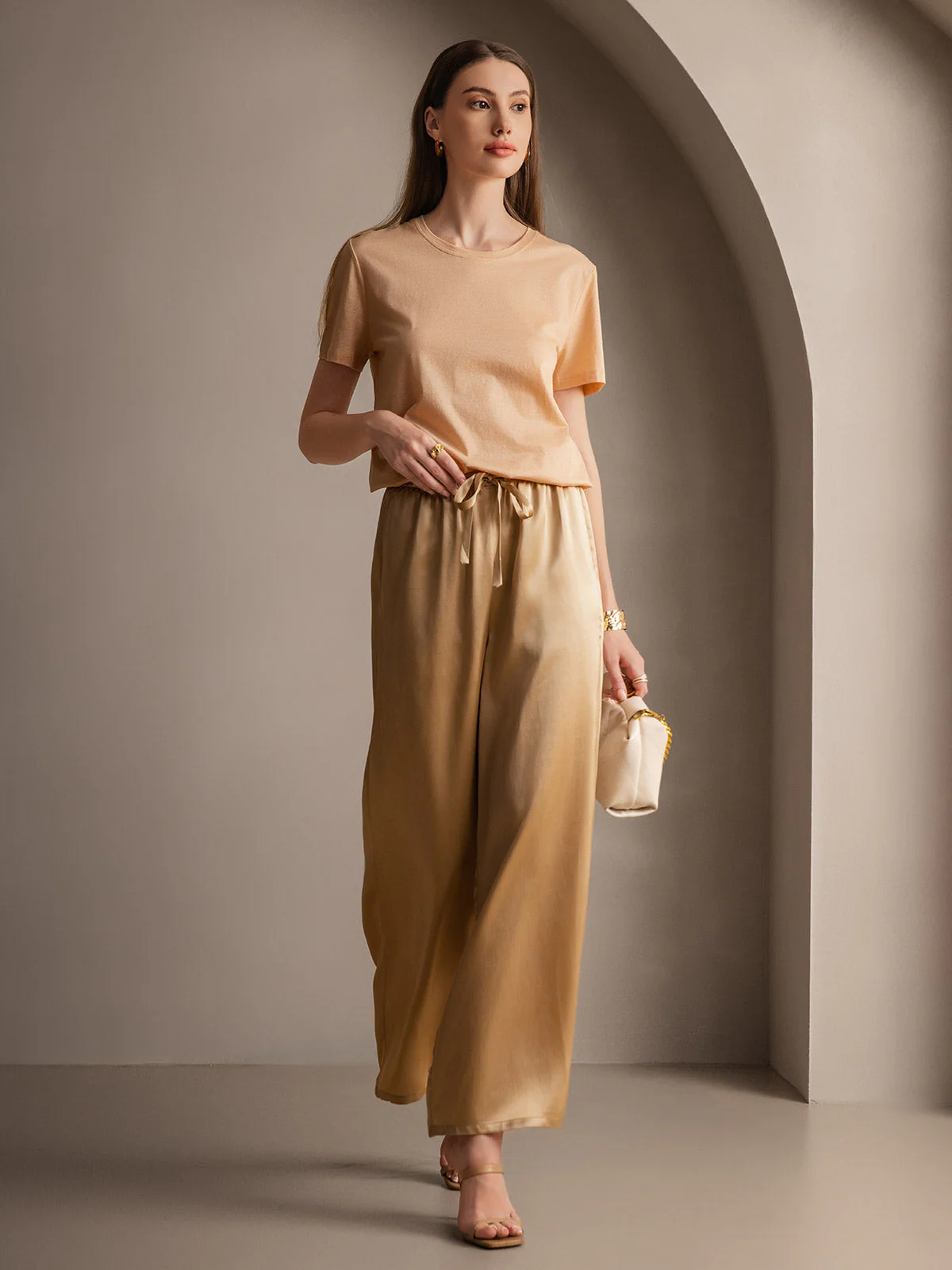Pure Silk Wide Leg Women's Pants with Elastic Waist Design - Image 11