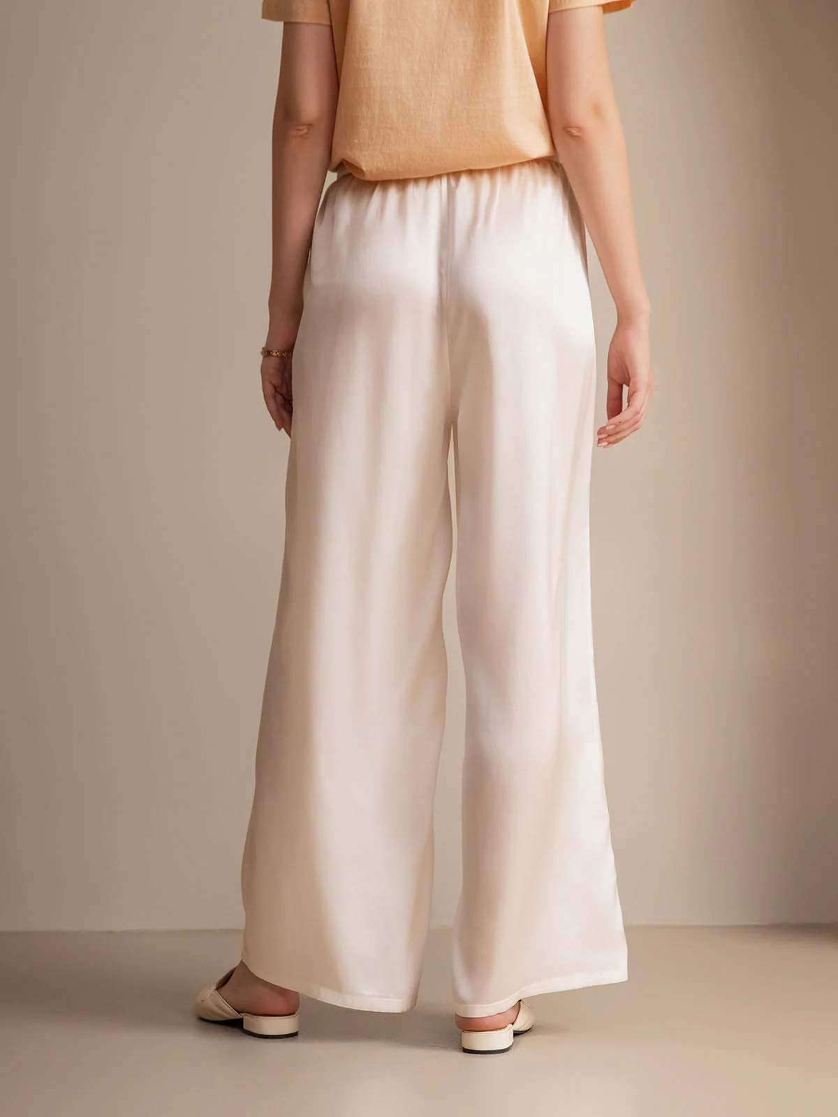 Pure Silk Wide Leg Women's Pants with Elastic Waist Design - Image 47