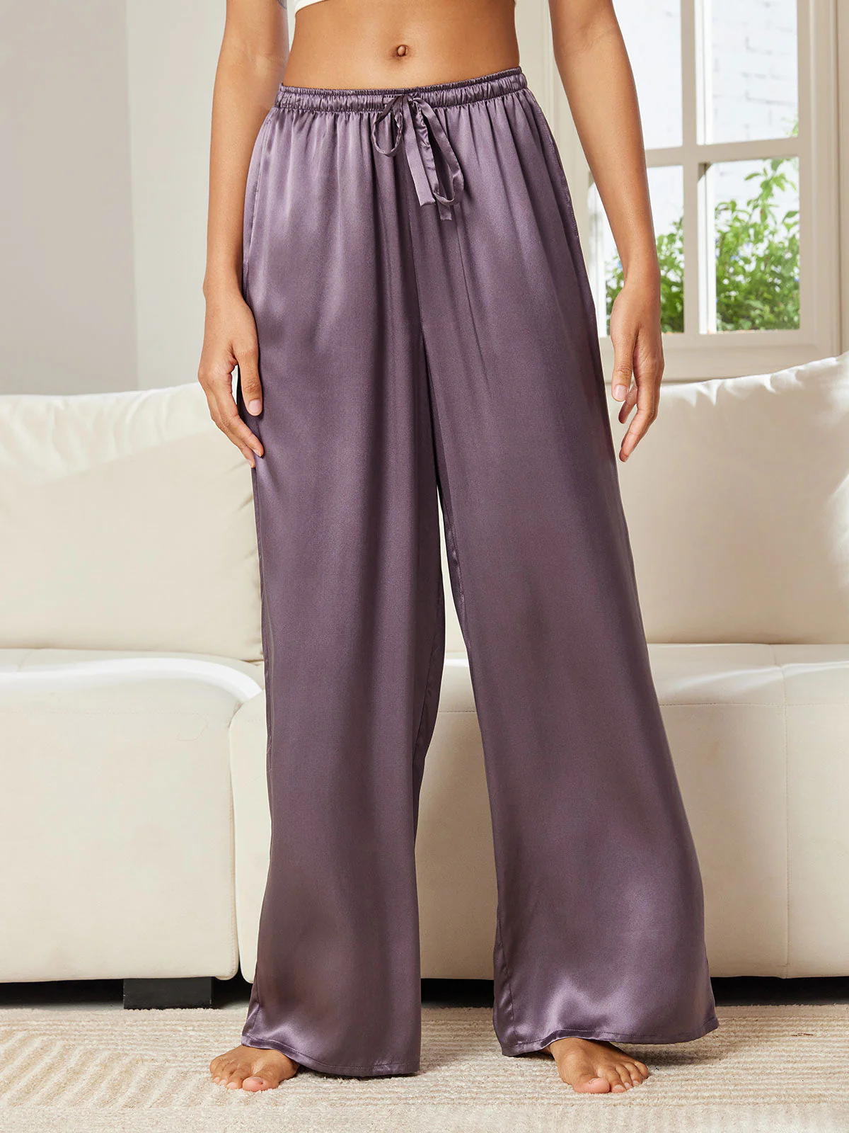 Pure Silk Wide Leg Women's Pants with Elastic Waist Design - Image 55