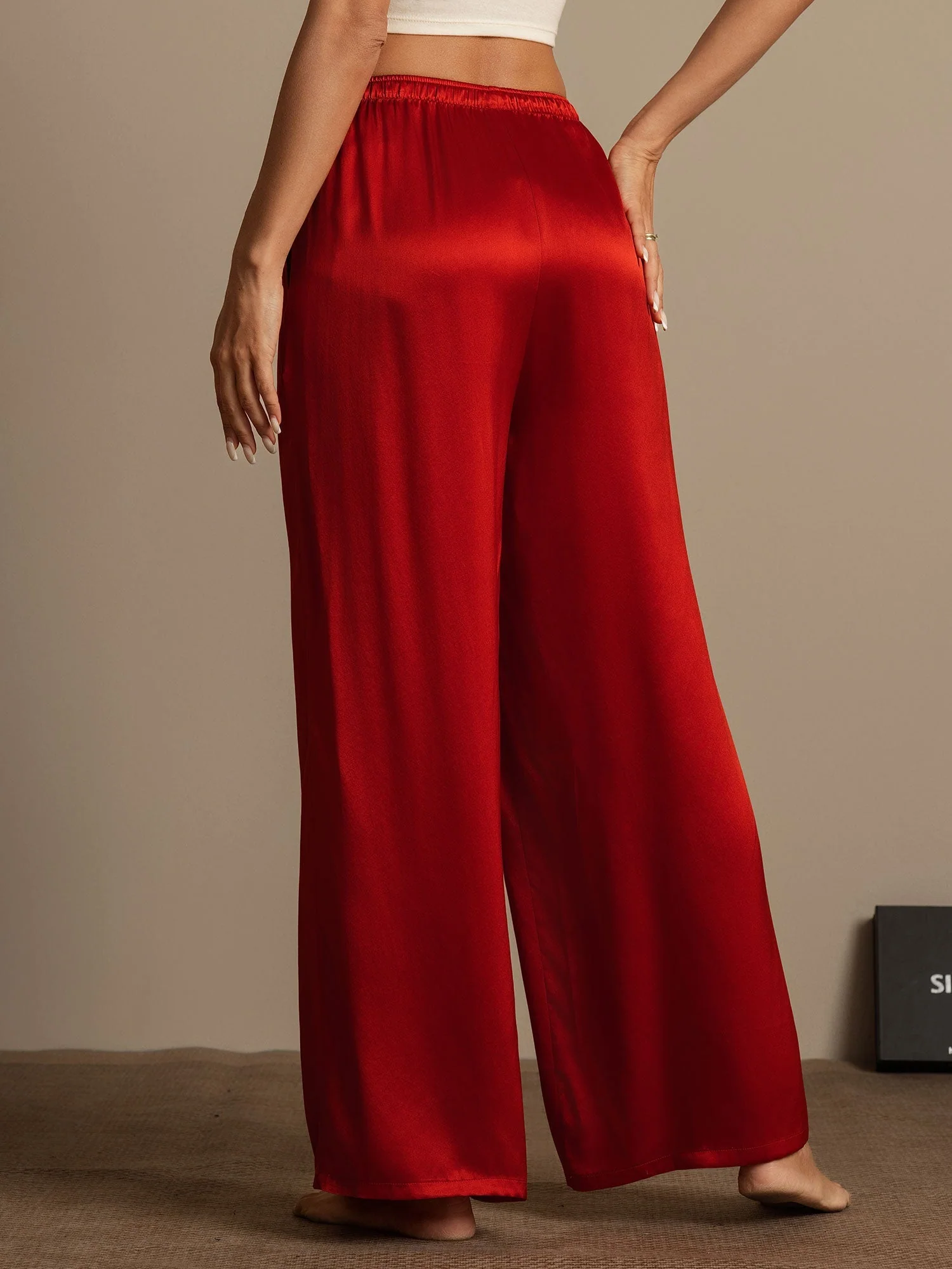 Pure Silk Wide Leg Women's Pants with Elastic Waist Design - Image 58