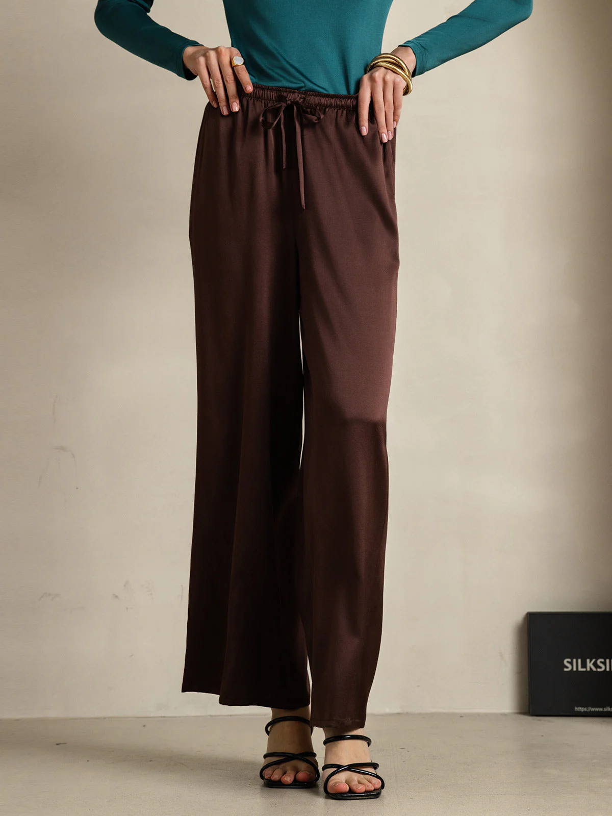 Pure Silk Wide Leg Women's Pants with Elastic Waist Design - Image 64