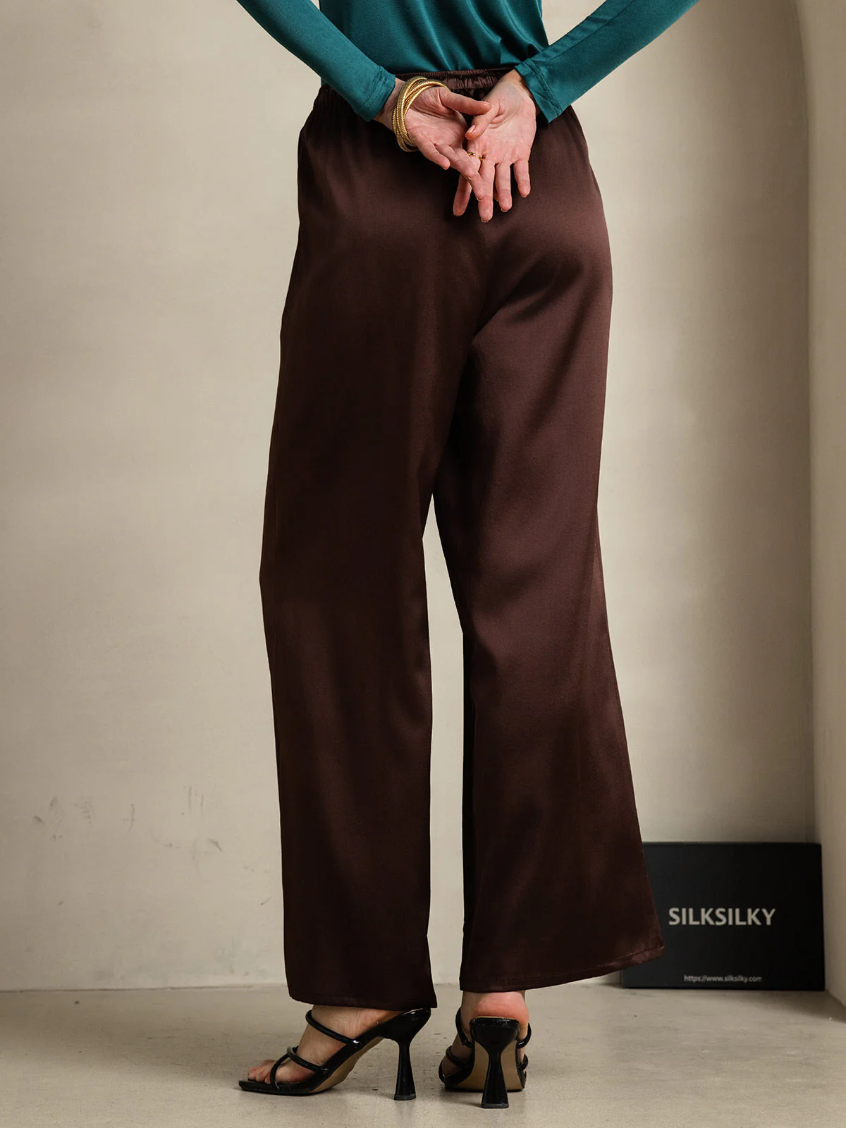 Pure Silk Wide Leg Women's Pants with Elastic Waist Design - Image 65