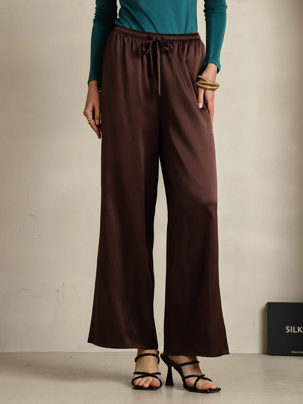 Pure Silk Wide Leg Women's Pants with Elastic Waist Design - Image 66