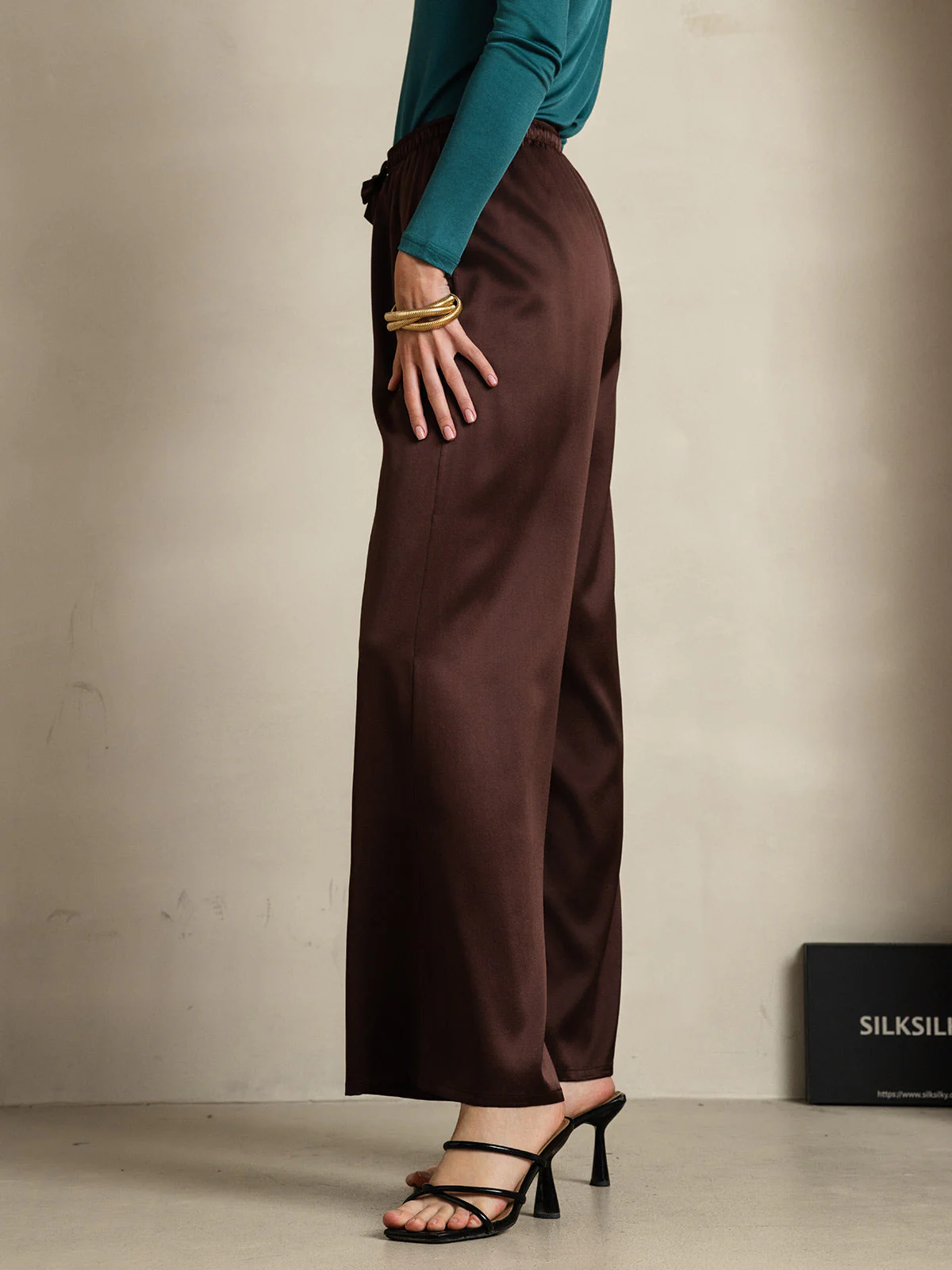Pure Silk Wide Leg Women's Pants with Elastic Waist Design - Image 68