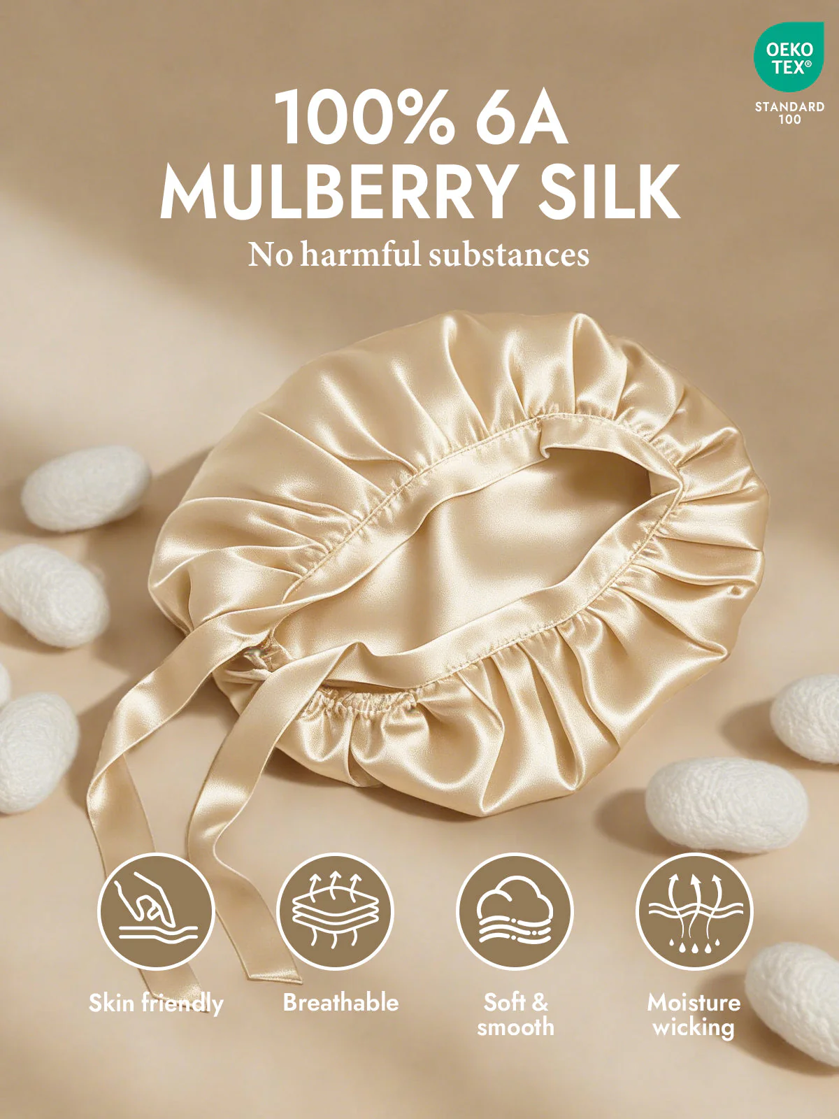 Pure Silk Classic Bonnet with Ribbons - Image 14