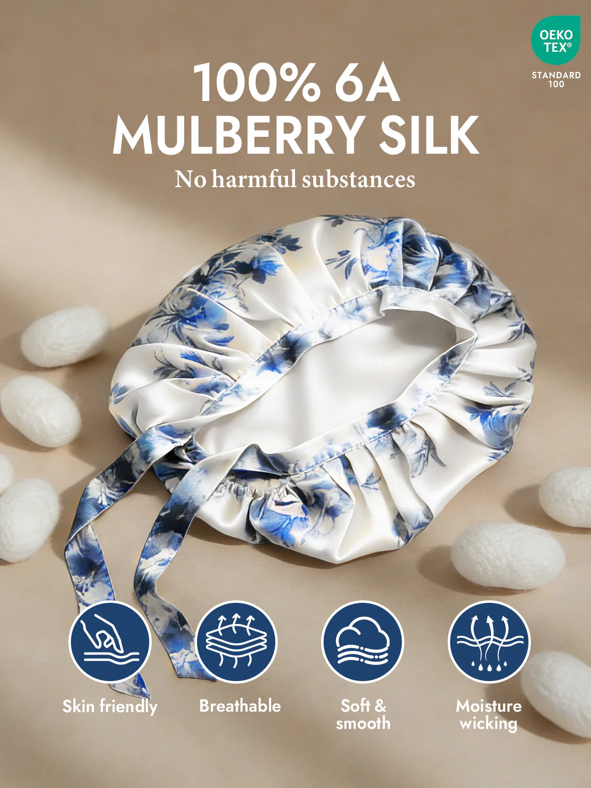 Pure Silk Classic Bonnet with Ribbons - Image 2