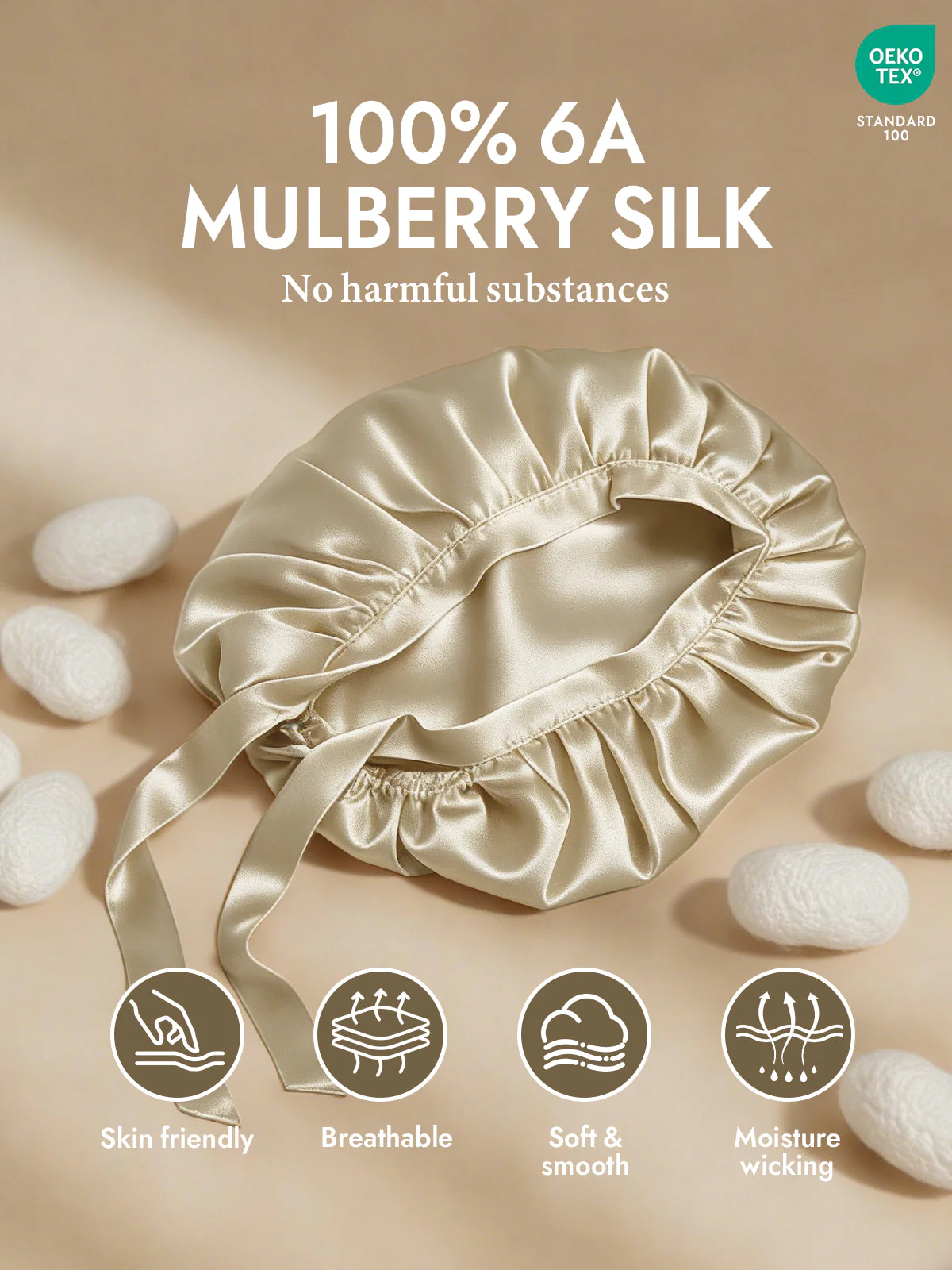 Pure Silk Classic Bonnet with Ribbons - Image 62