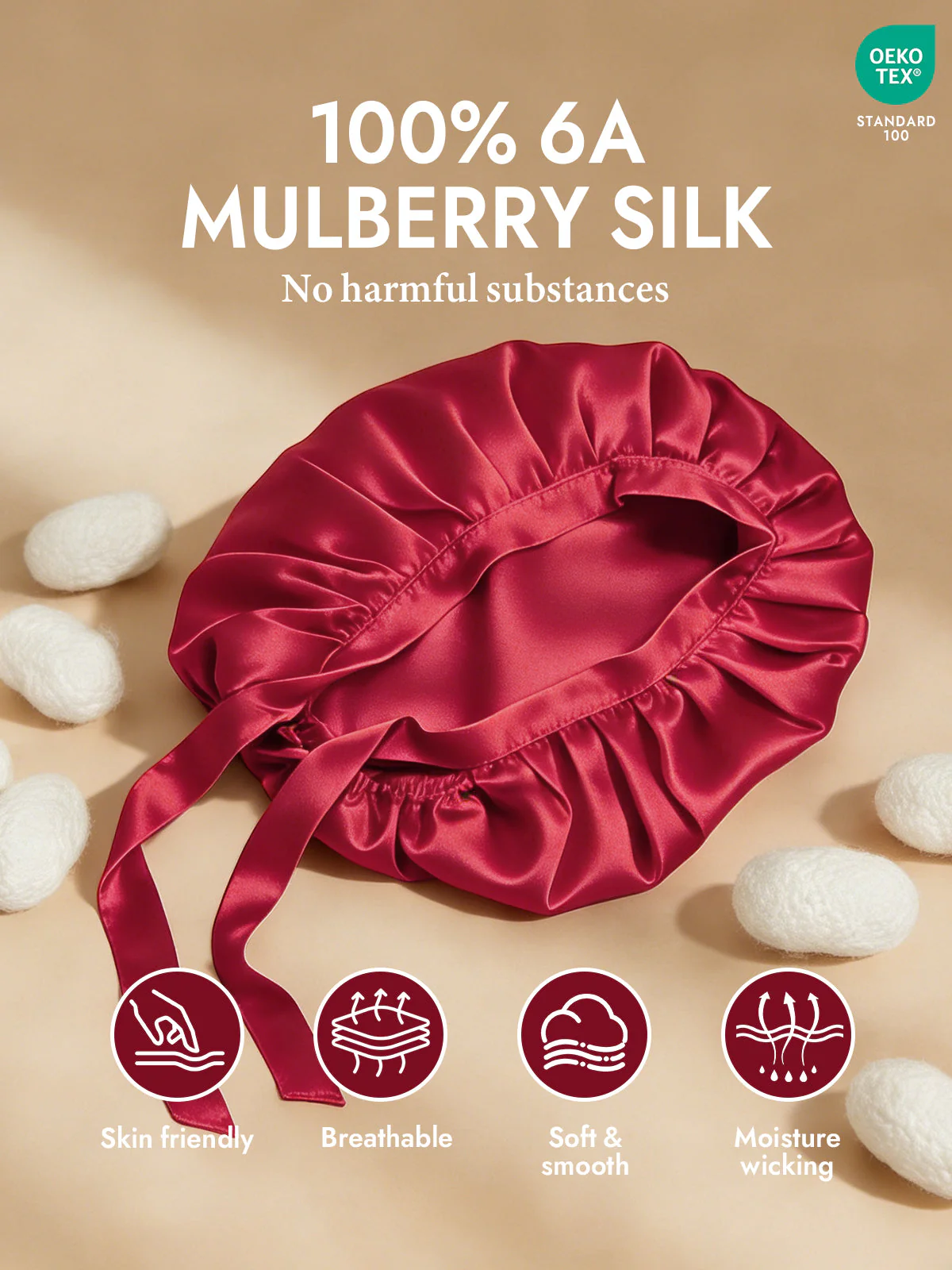 Pure Silk Classic Bonnet with Ribbons - Image 86