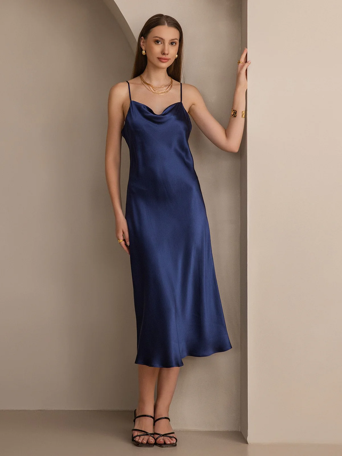 Pure Silk Cowl Neck Midi Dress - Image 15