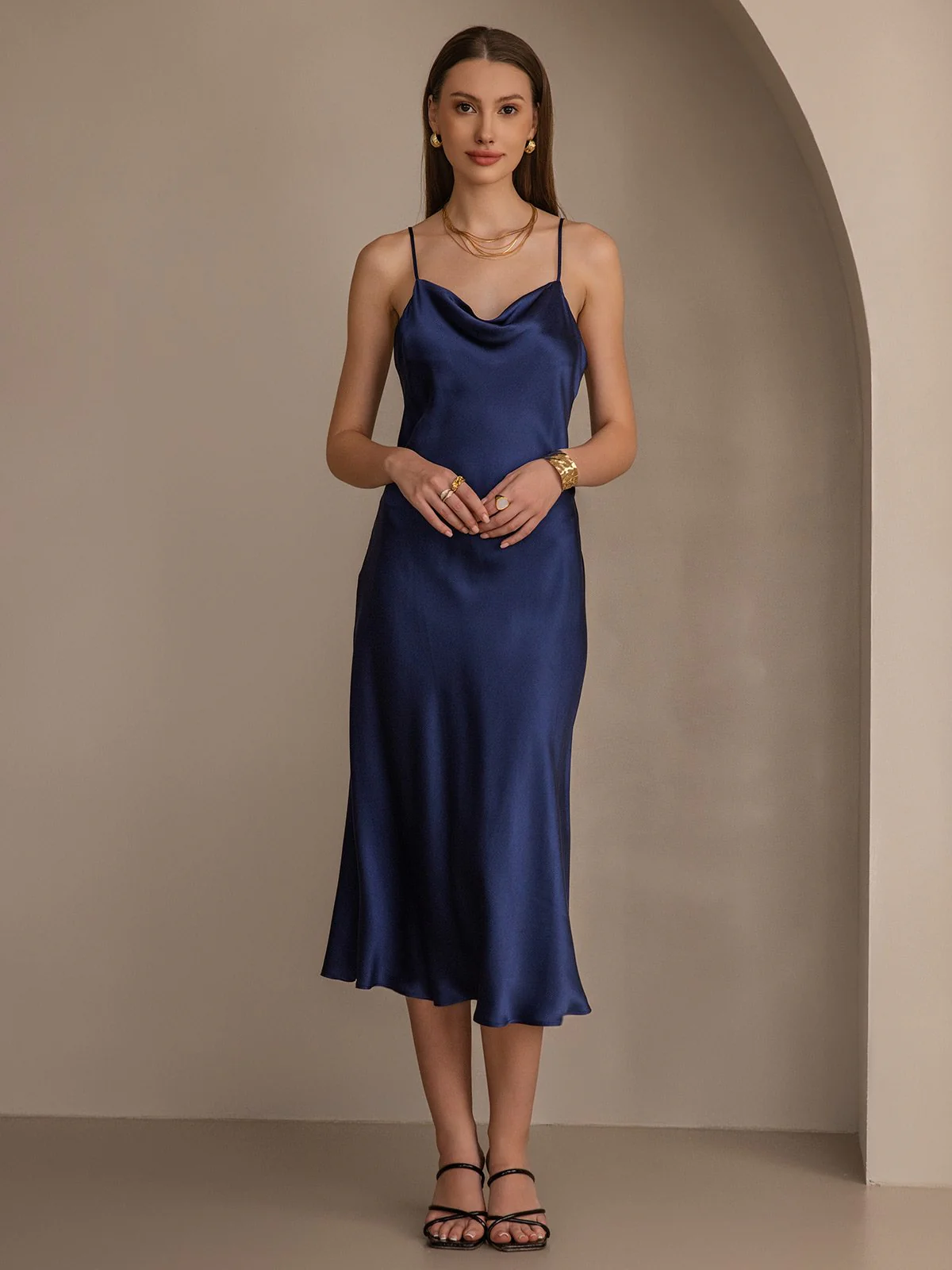Pure Silk Cowl Neck Midi Dress - Image 18