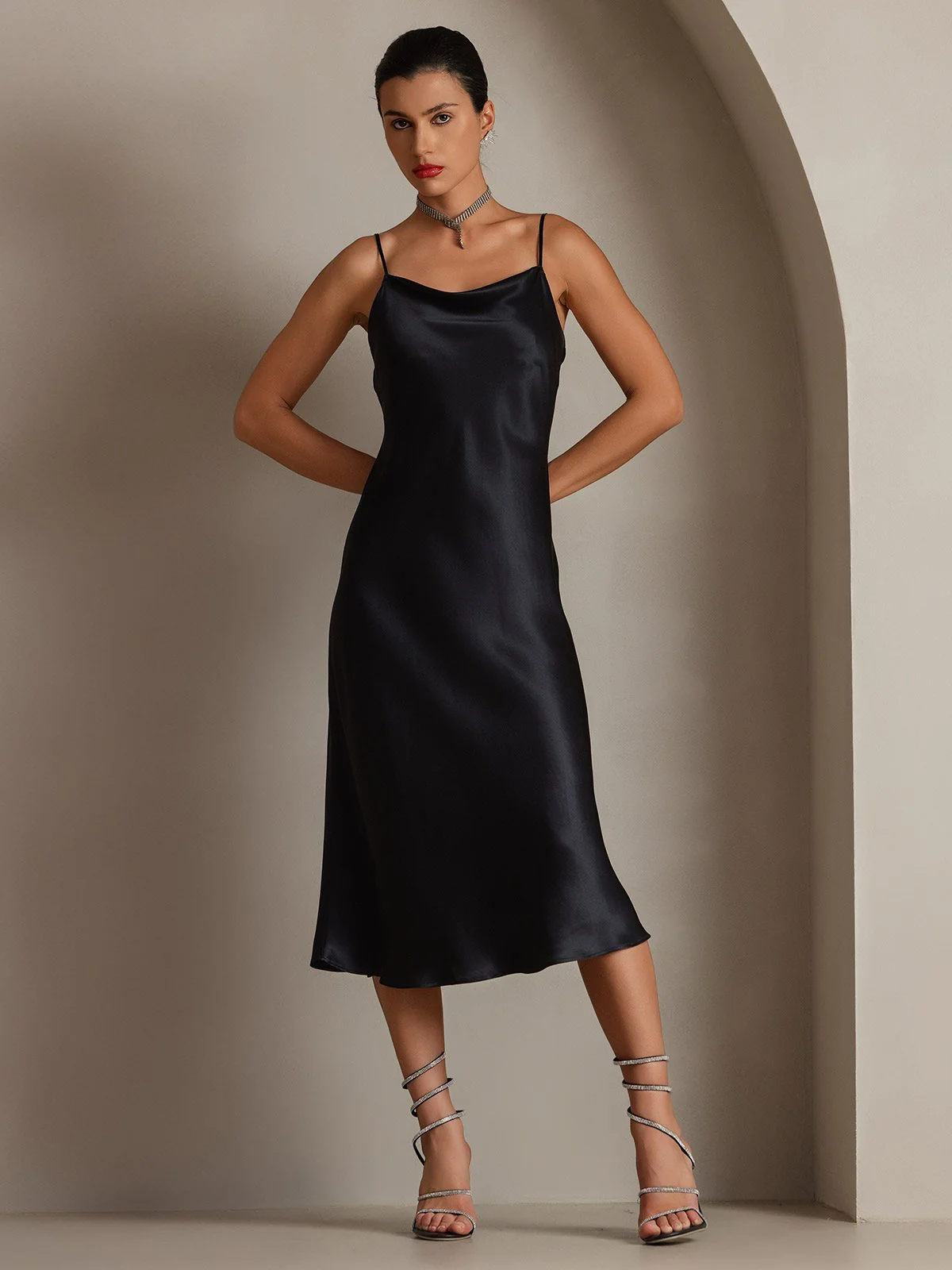 Pure Silk Cowl Neck Midi Dress - Image 21