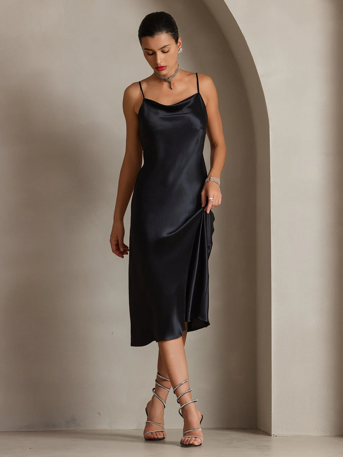Pure Silk Cowl Neck Midi Dress - Image 24