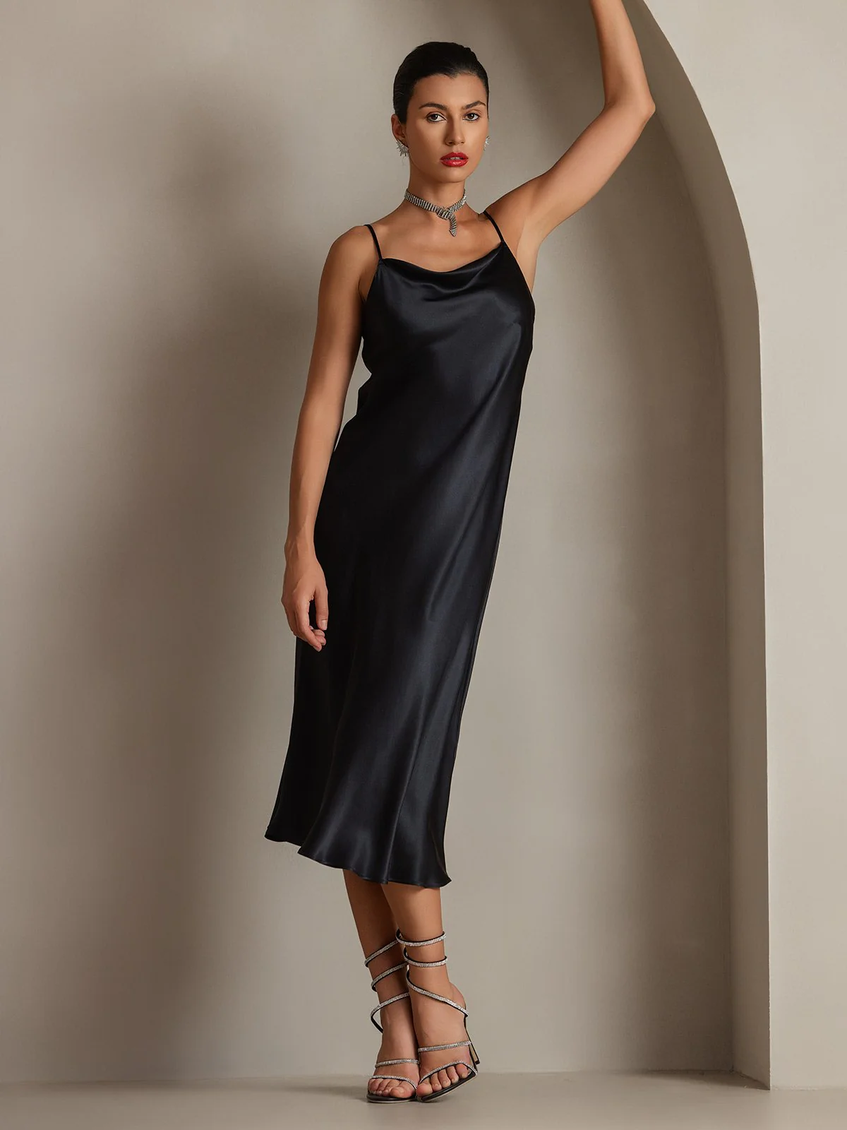 Pure Silk Cowl Neck Midi Dress - Image 25