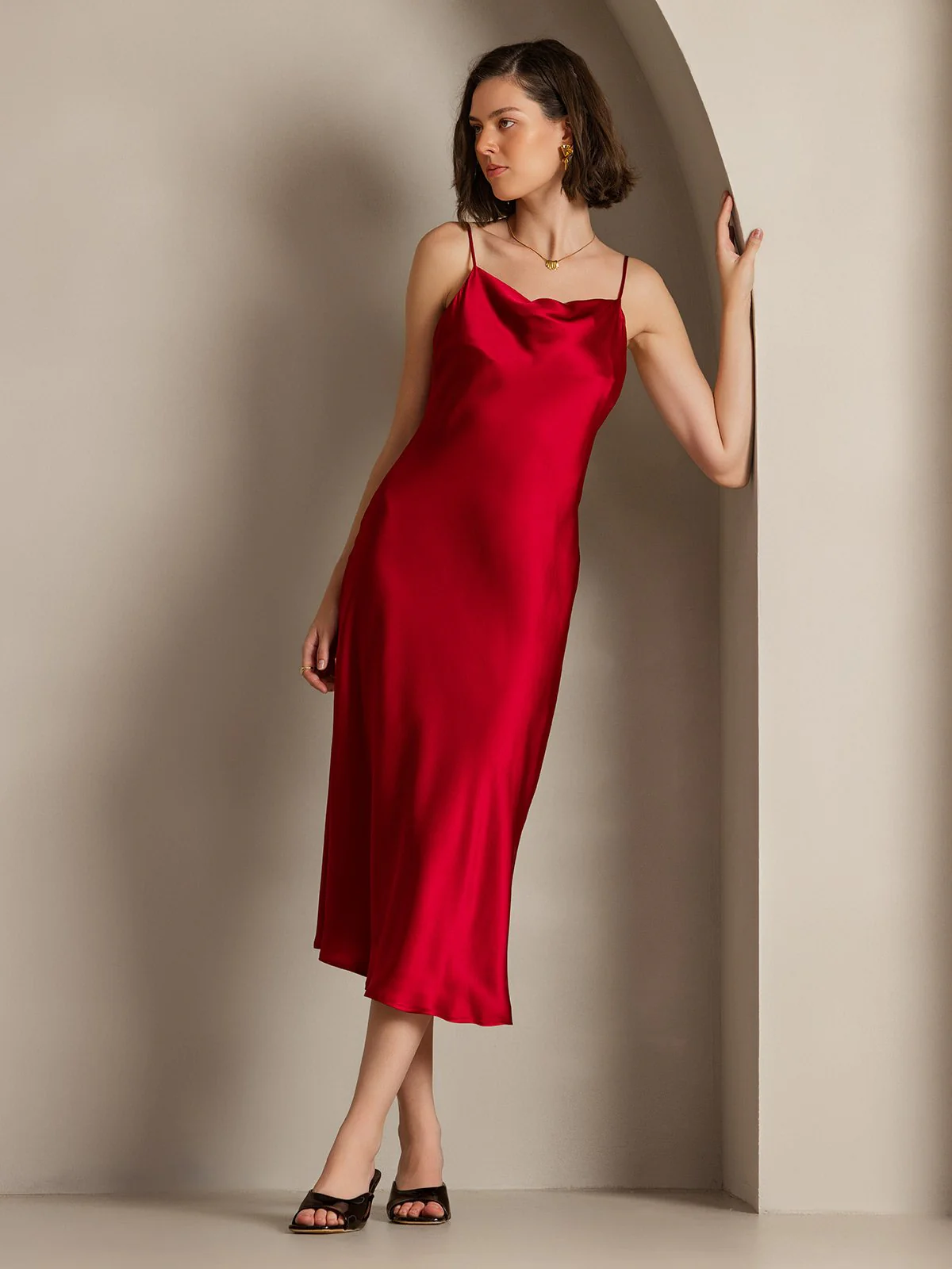 Pure Silk Cowl Neck Midi Dress - Image 27