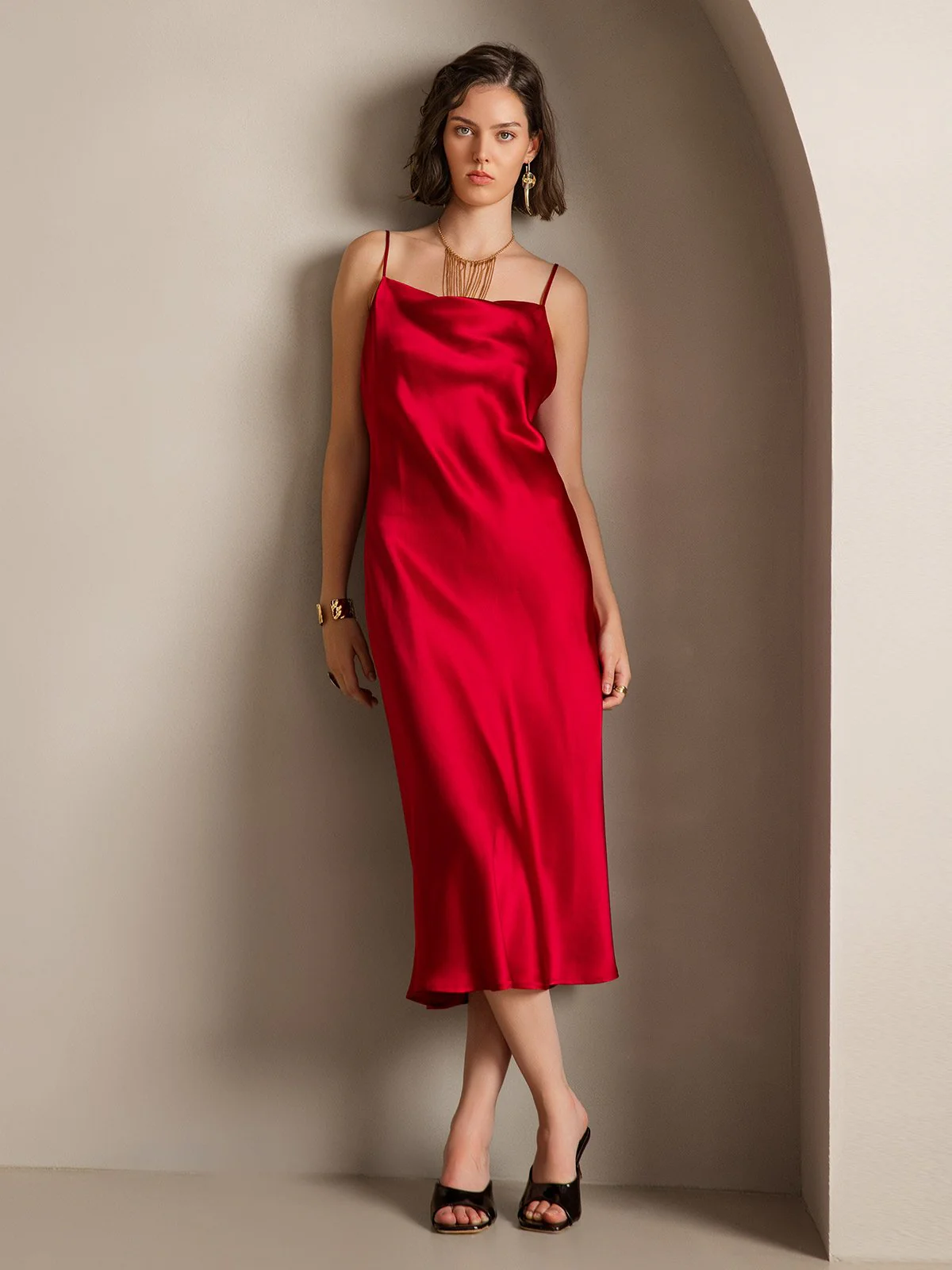 Pure Silk Cowl Neck Midi Dress - Image 30