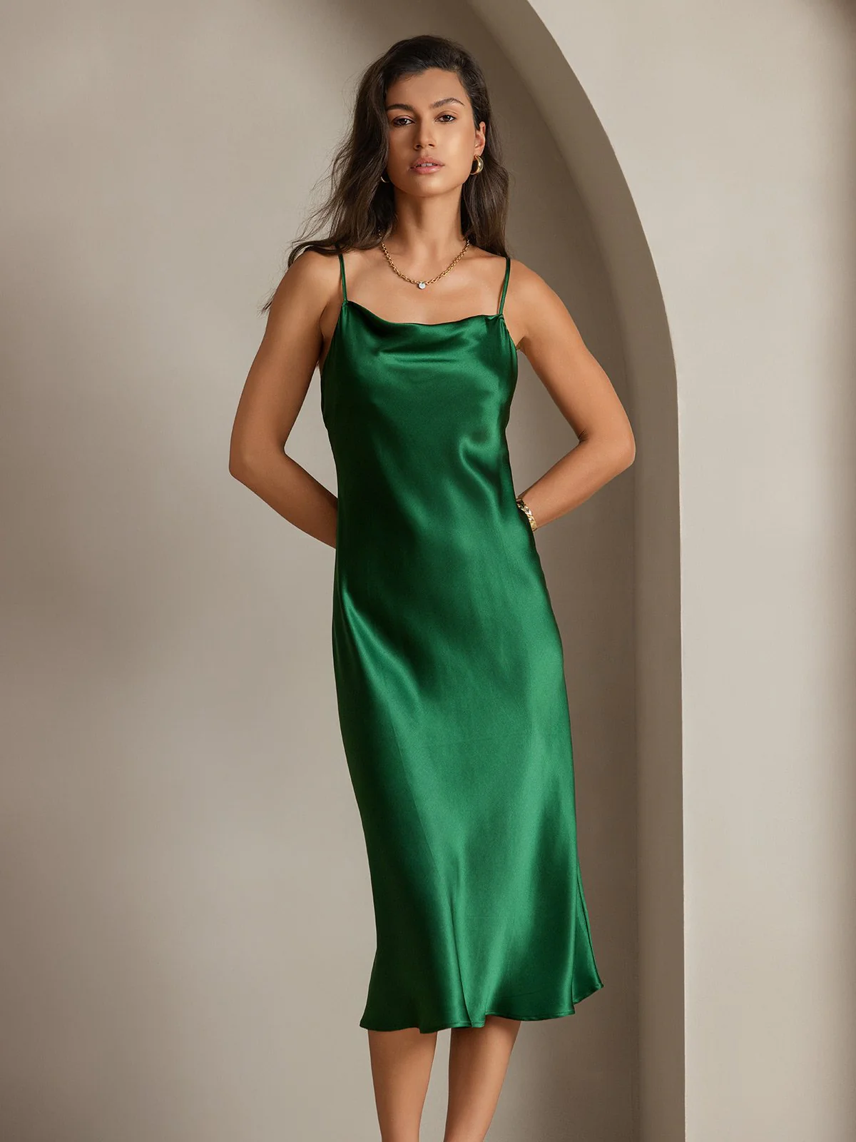 Pure Silk Cowl Neck Midi Dress - Image 8