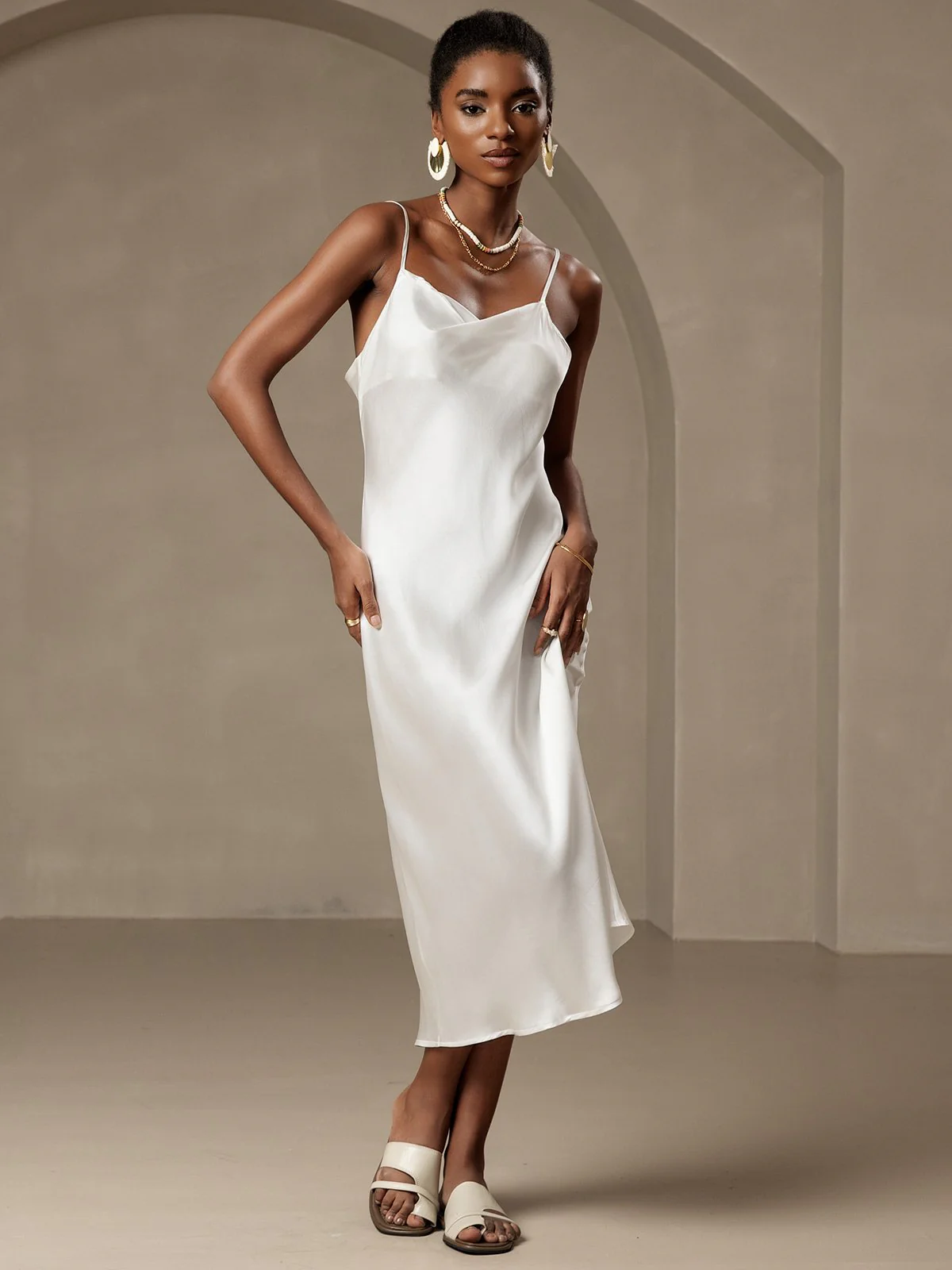 Pure Silk Cowl Neck Midi Dress - Image 9