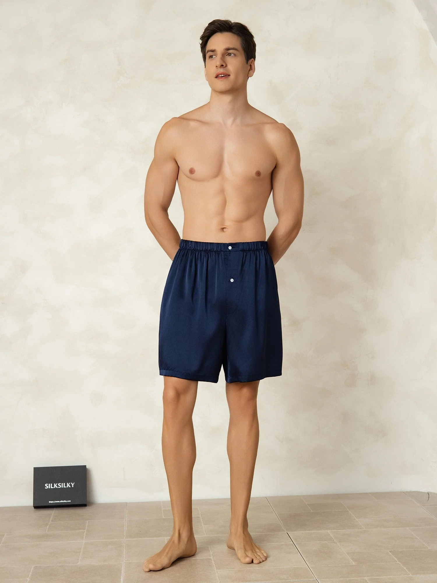Pure Silk Elastic Waist Men's Sleep Shorts - Image 16