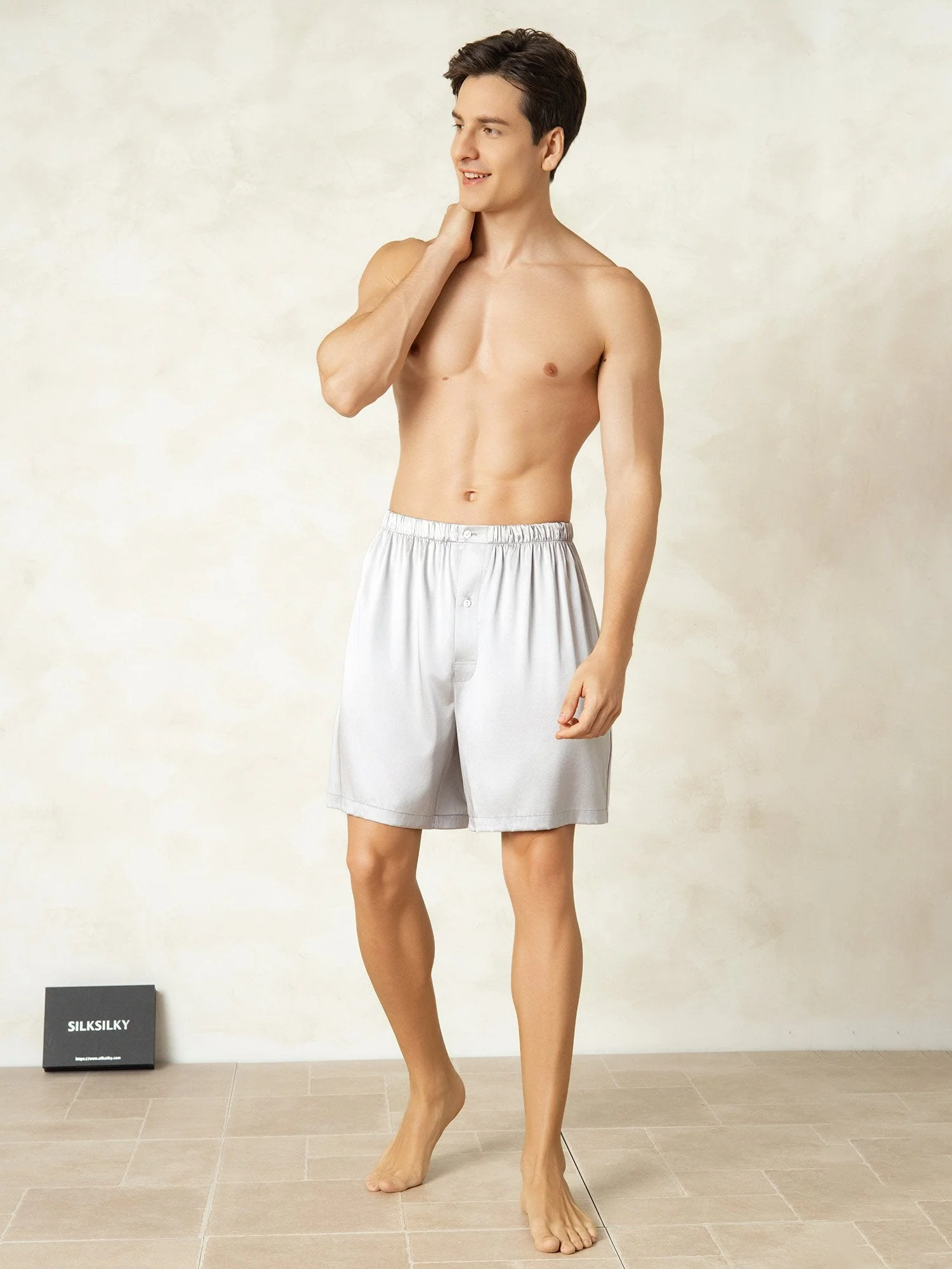 Pure Silk Elastic Waist Men's Sleep Shorts - Image 22